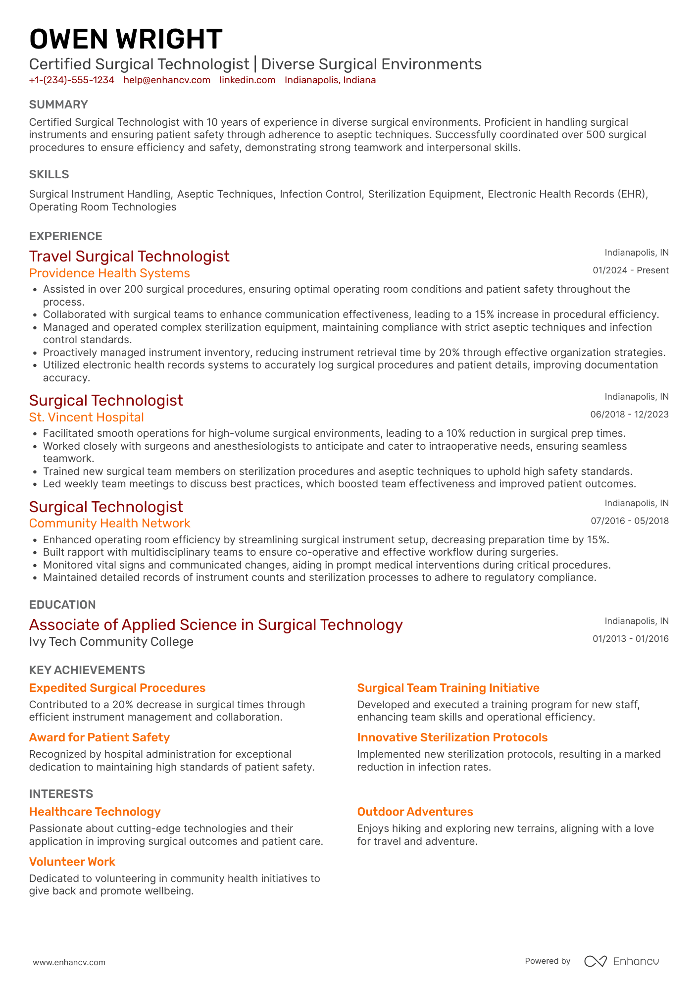 Travel Surgical Tech Resume Example