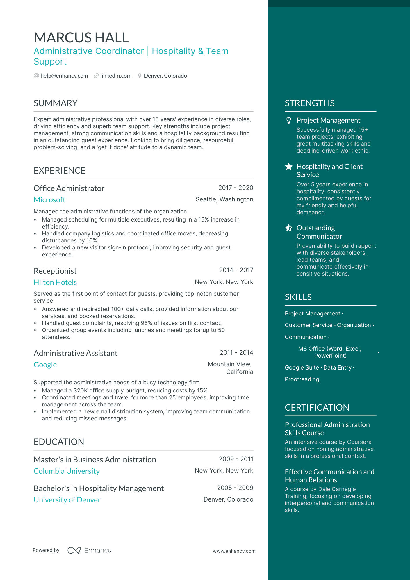 Administrative Coordinator Resume Example