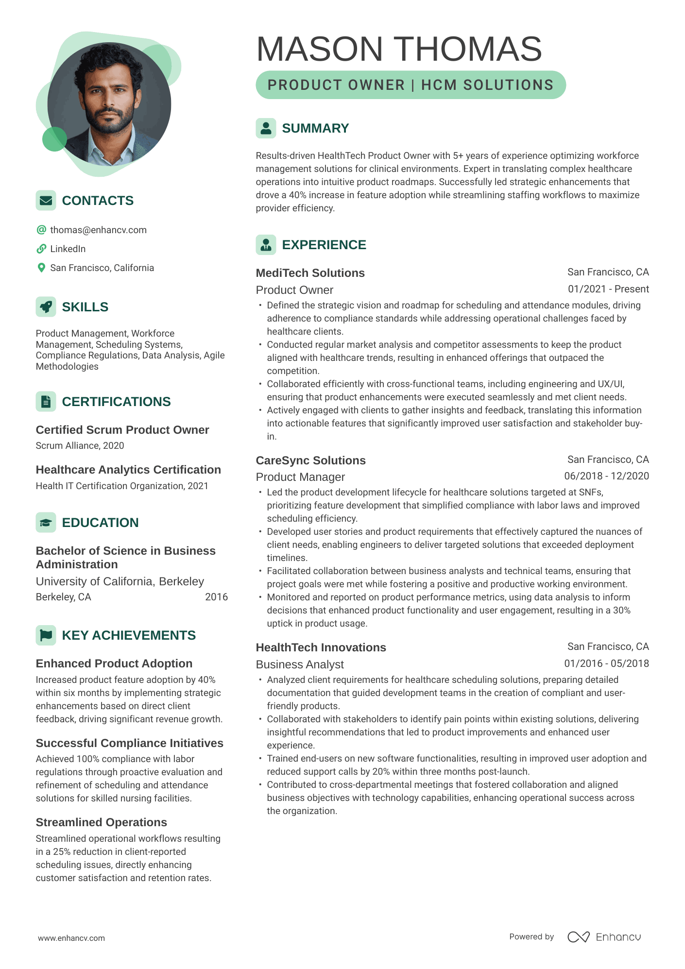 HealthTech Product Owner Resume Example