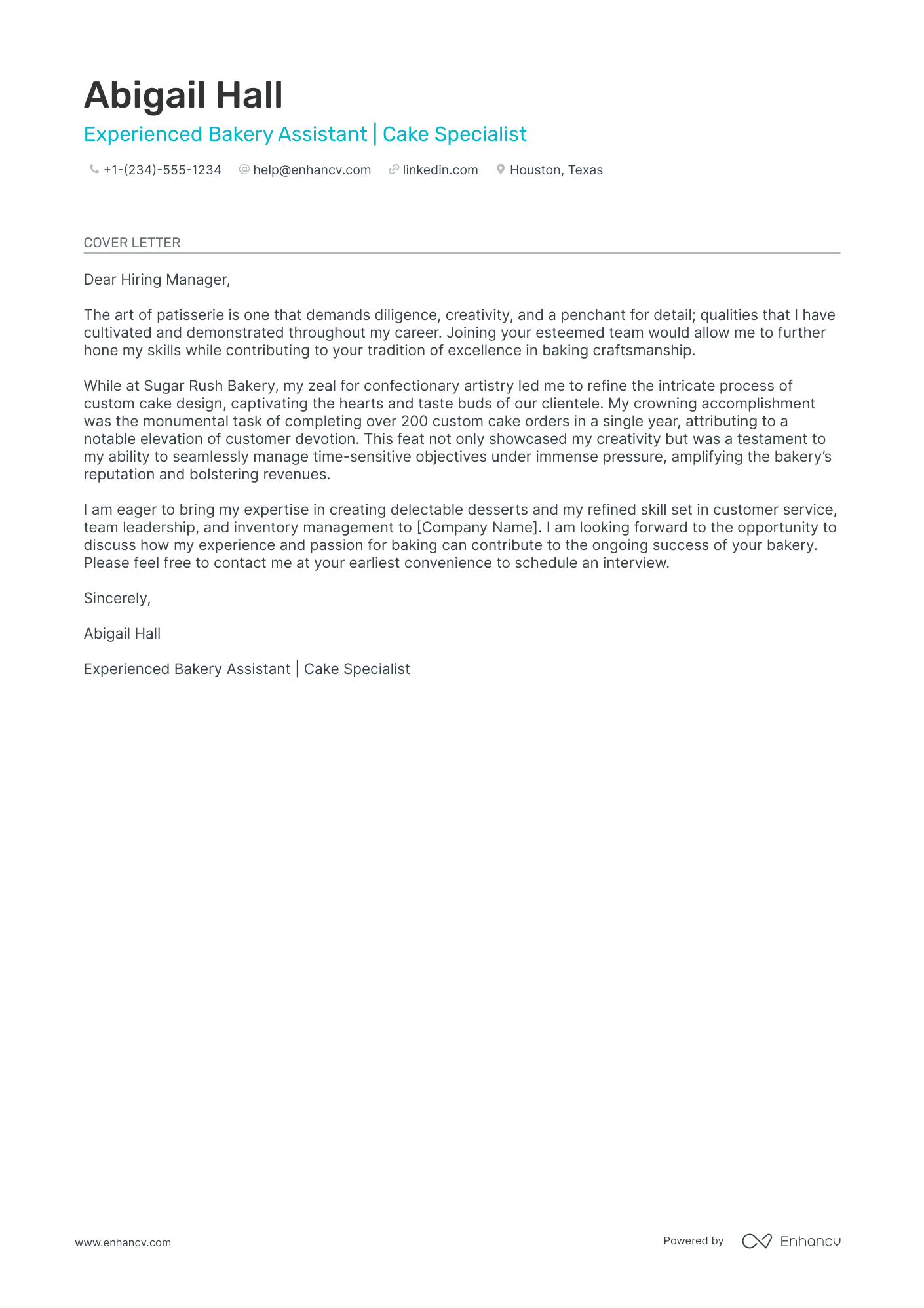 Assistant Baker Resume Example
