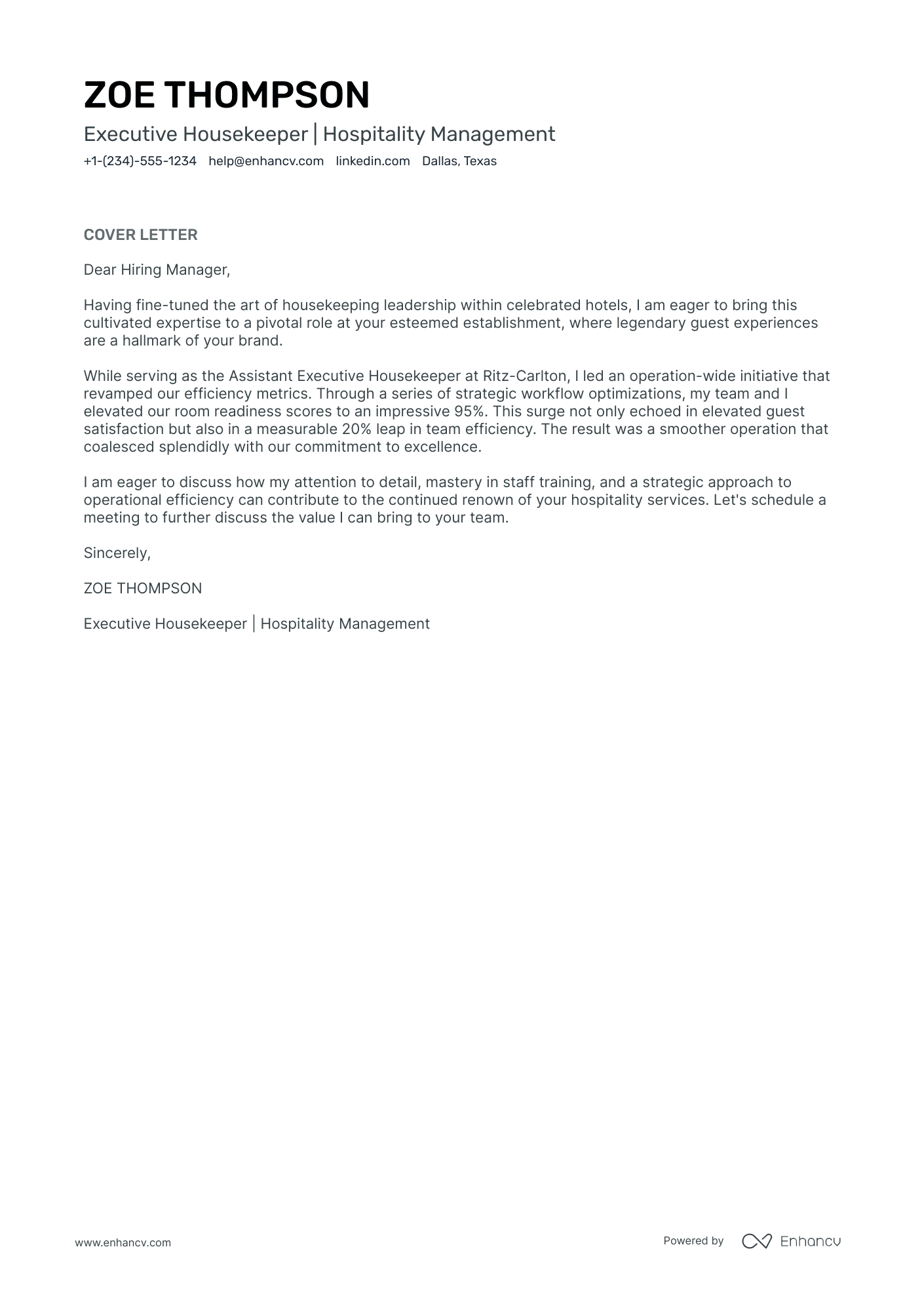 Executive Housekeeper Resume Example