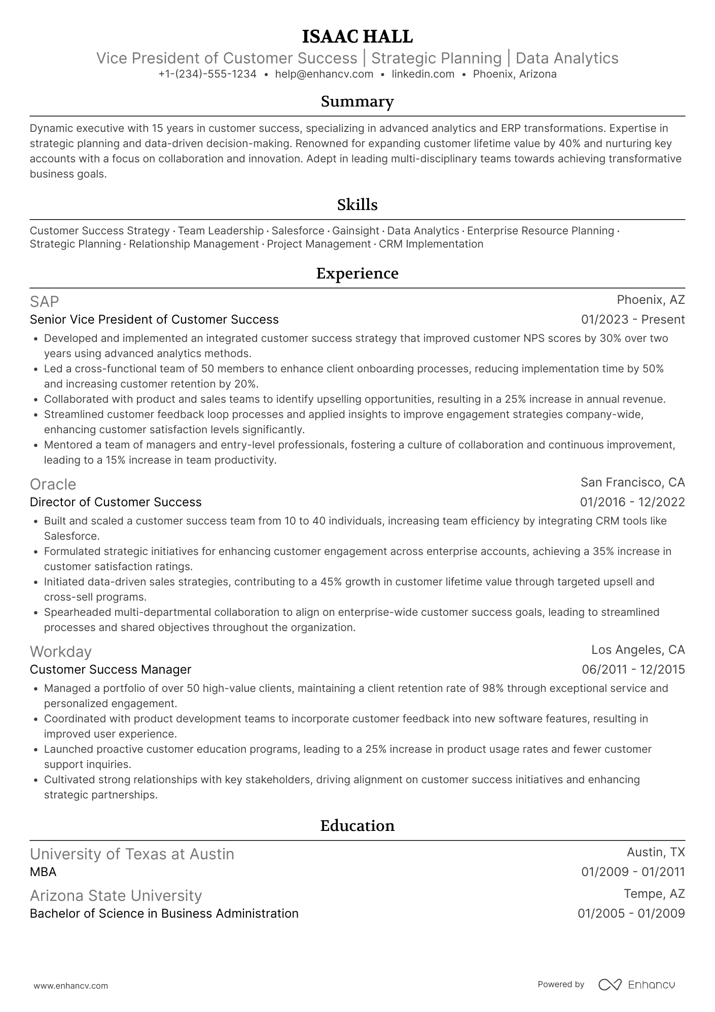 Vice President of Customer Success Resume Example