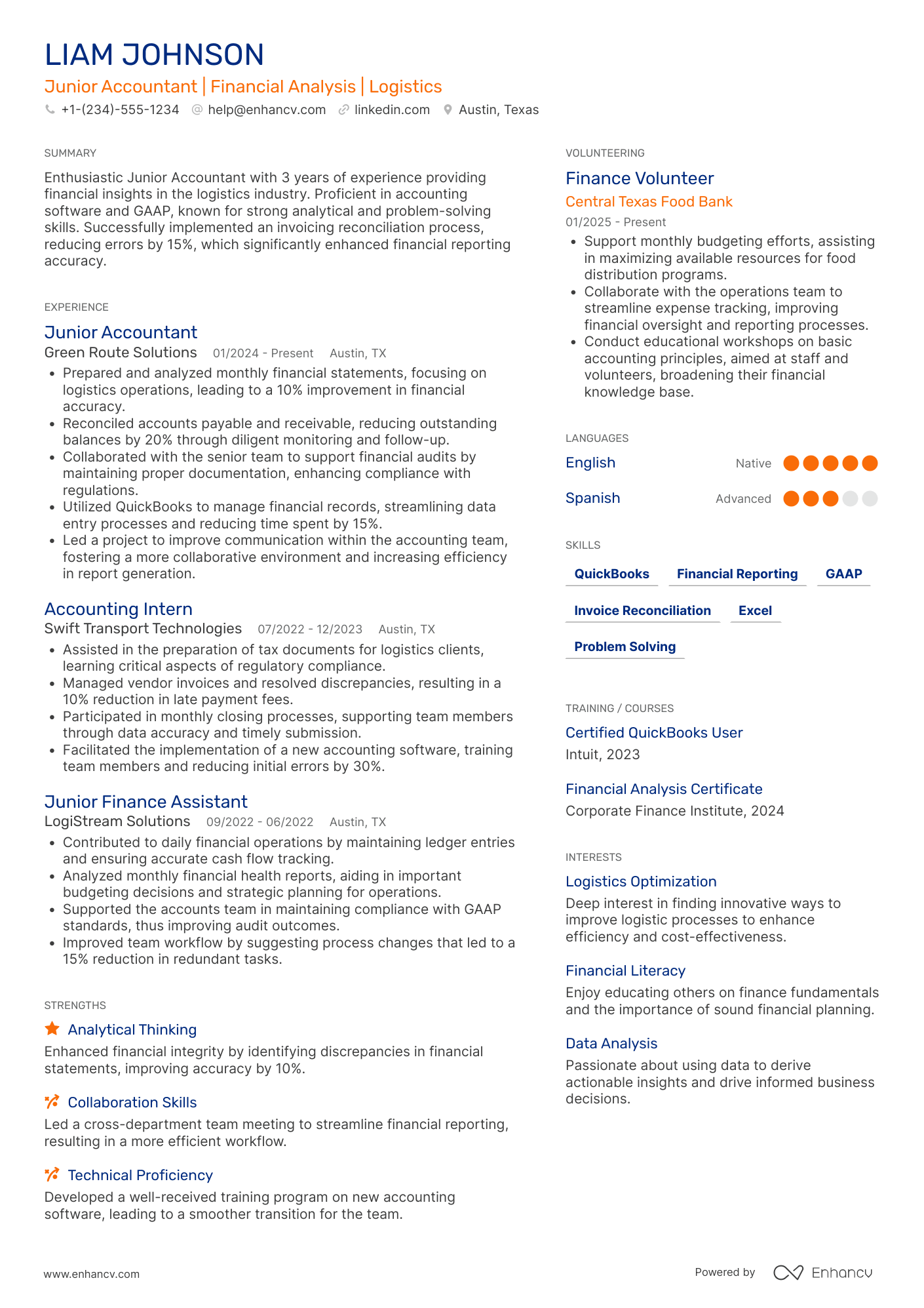 FedEx Junior Accountant Resume Example