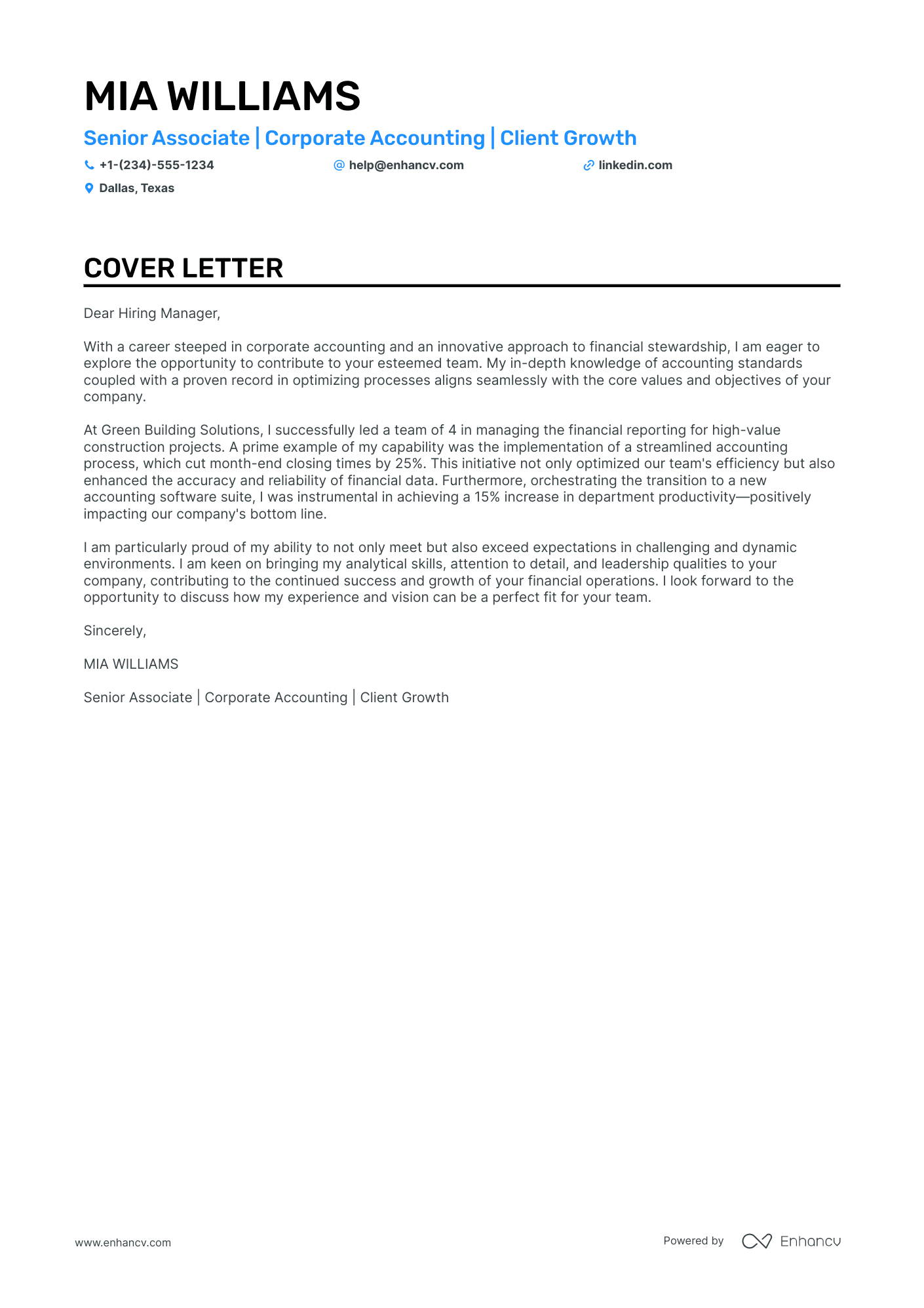 Corporate Accounting Resume Example