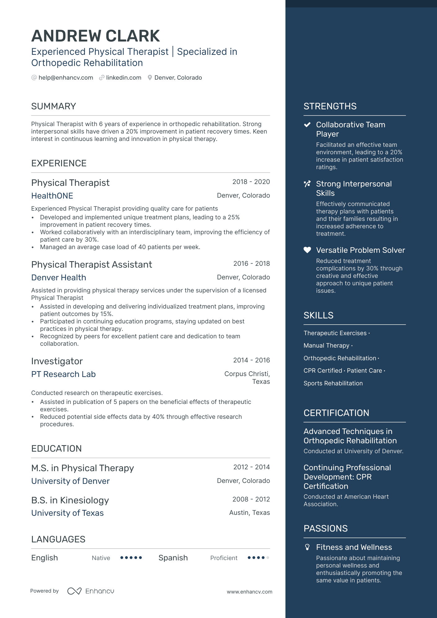 Physical Therapist Assistant Resume Example