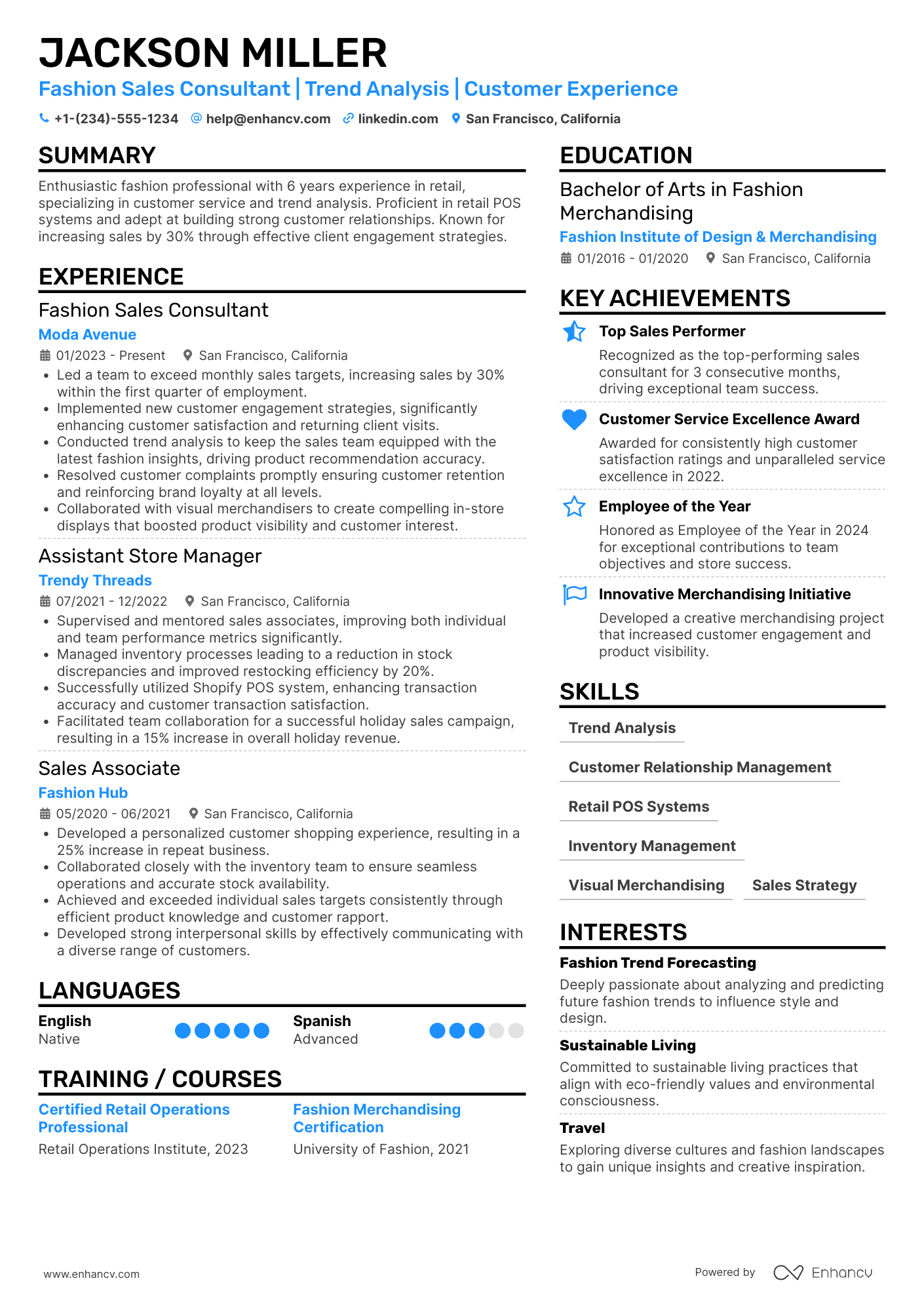 Fashion Sales Consultant Resume Example