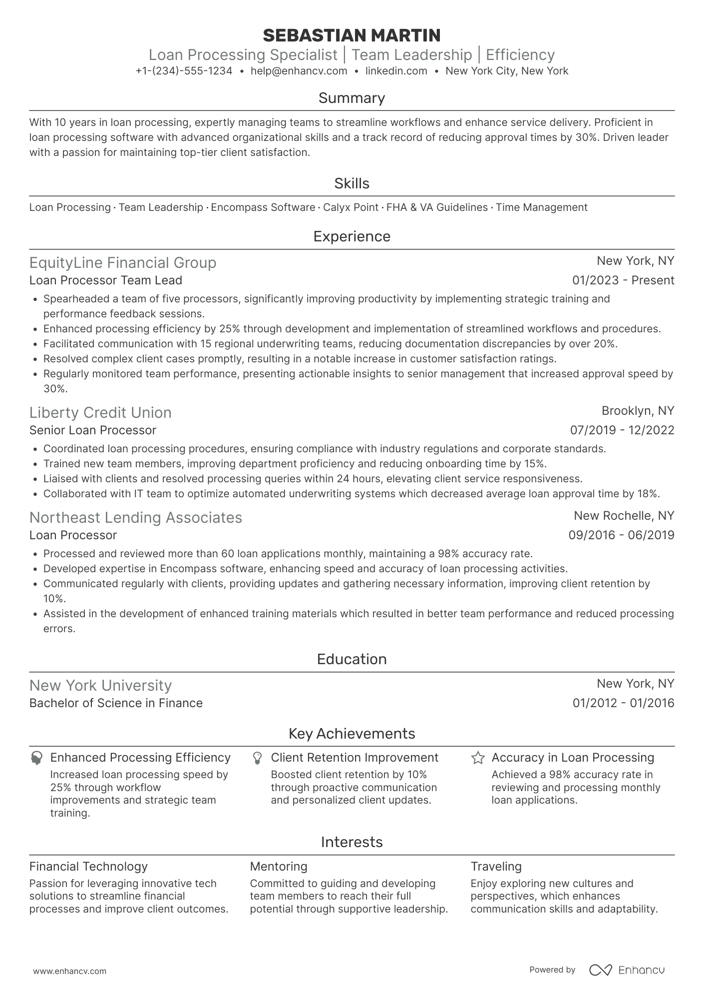 Loan Processor Team Lead Resume Example