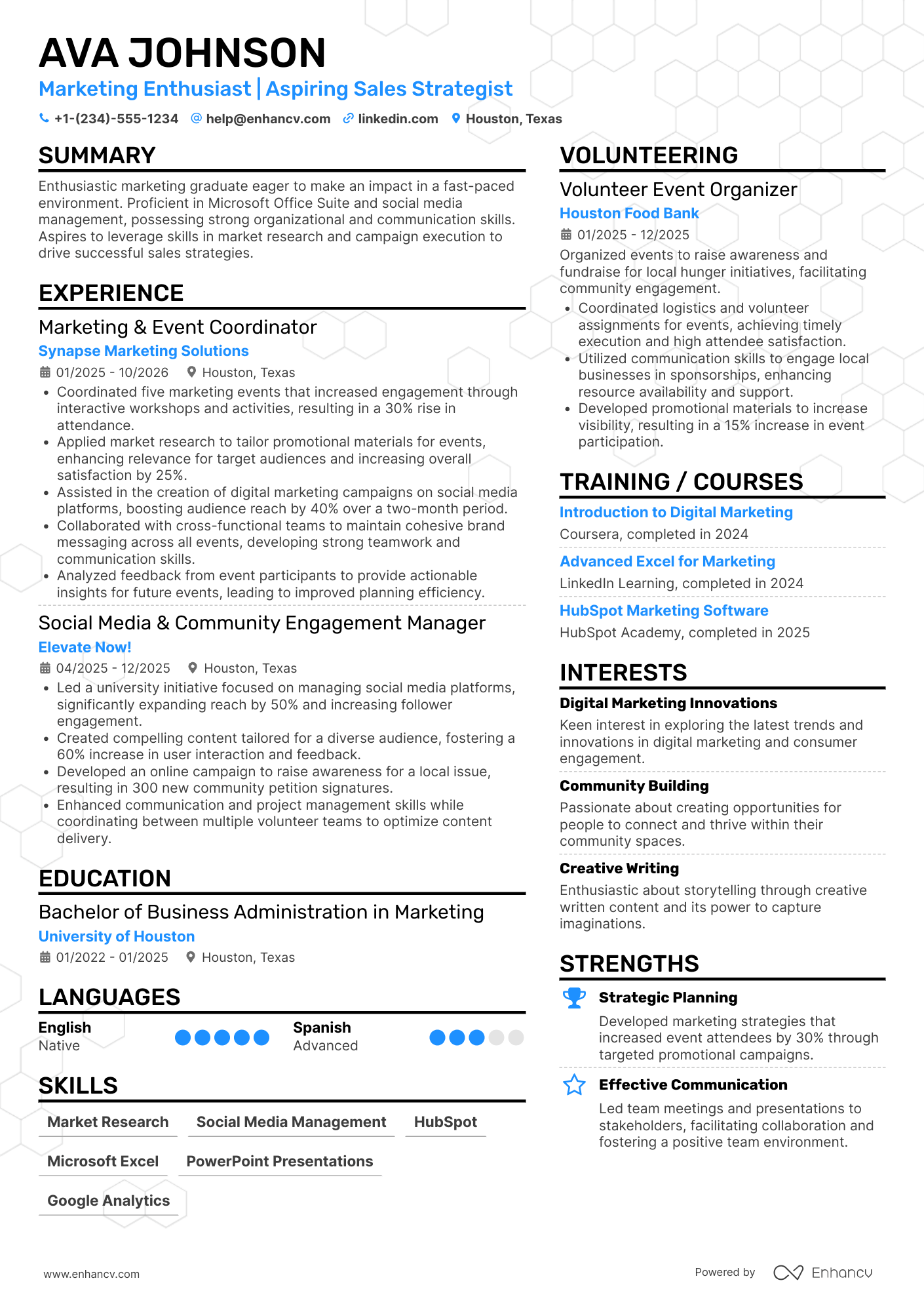 Marketing and Sales Intern Resume Example