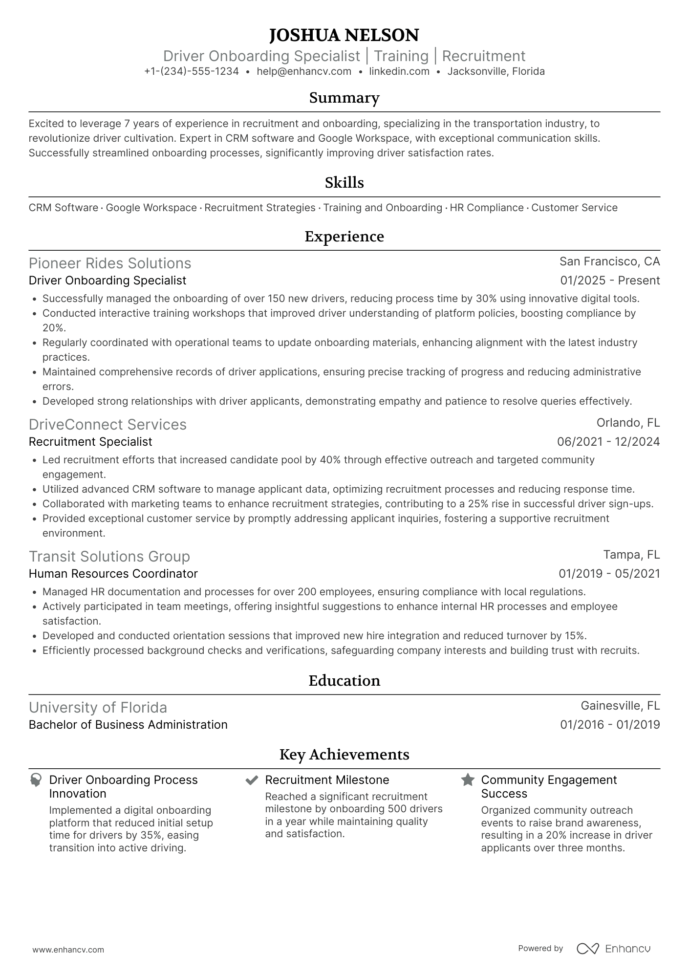 Uber Driver Onboarding Specialist Resume Example
