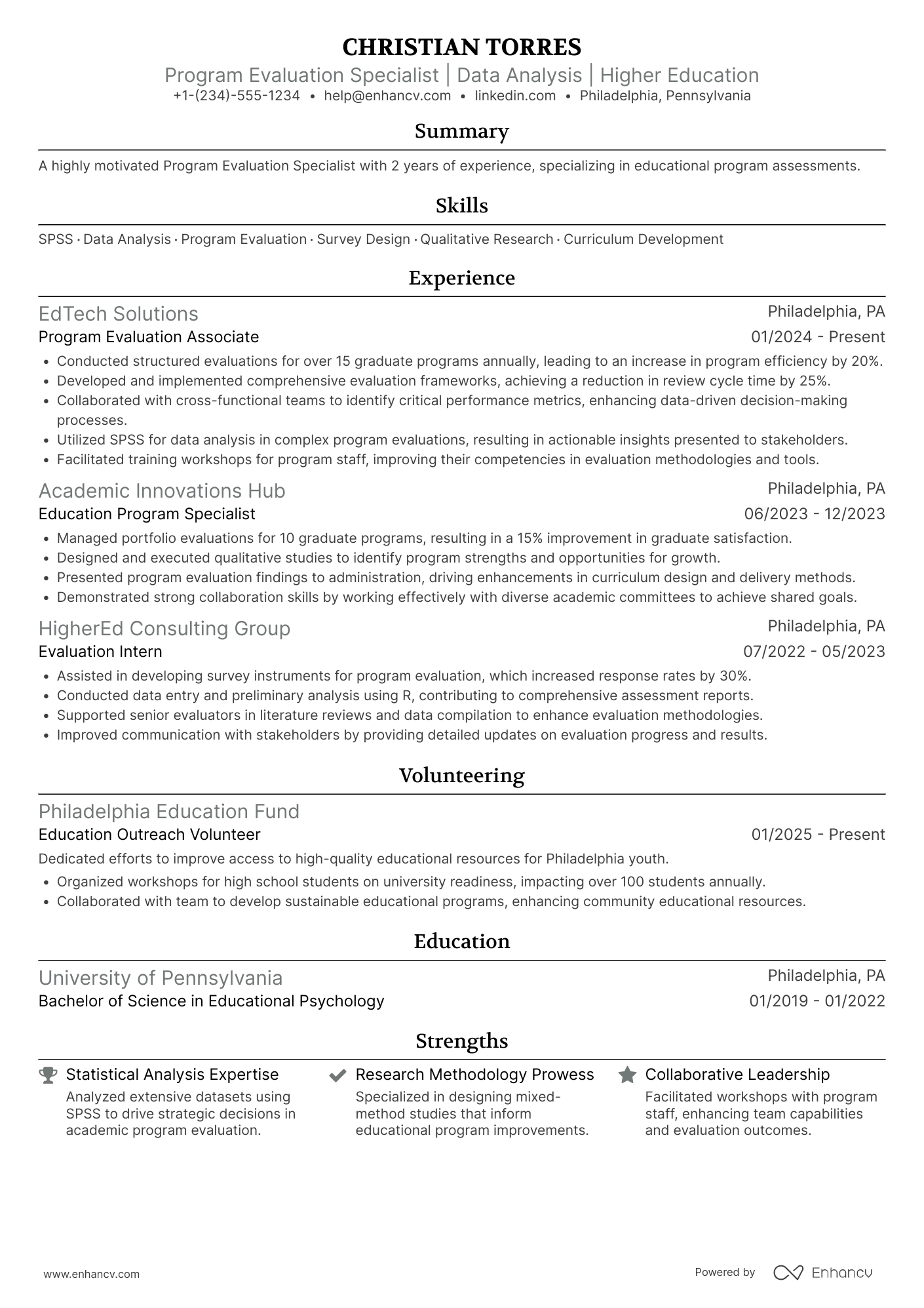 Grad School Program Evaluation Specialist Resume Example