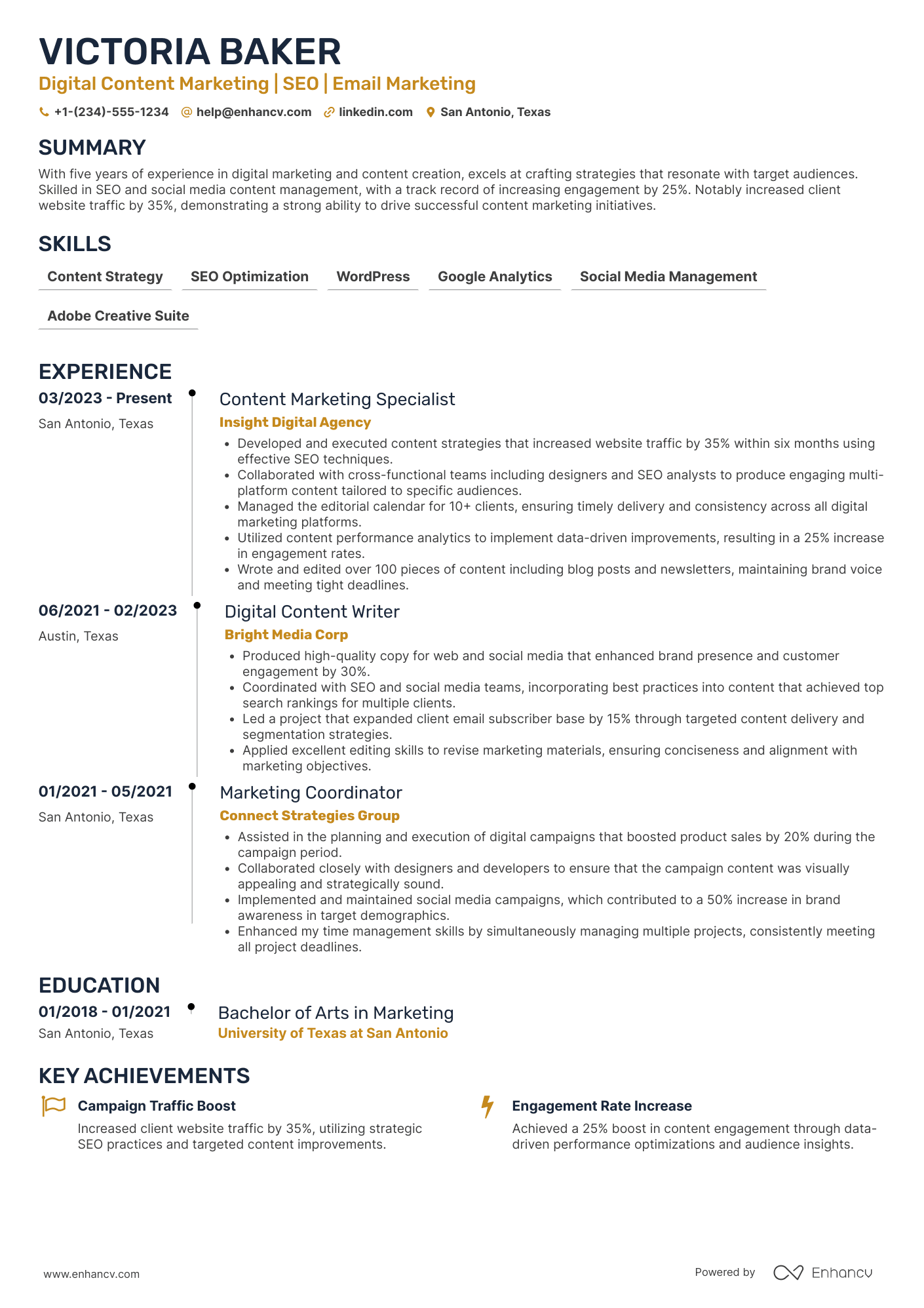 Digital Content Marketing Coordinator Resume Example