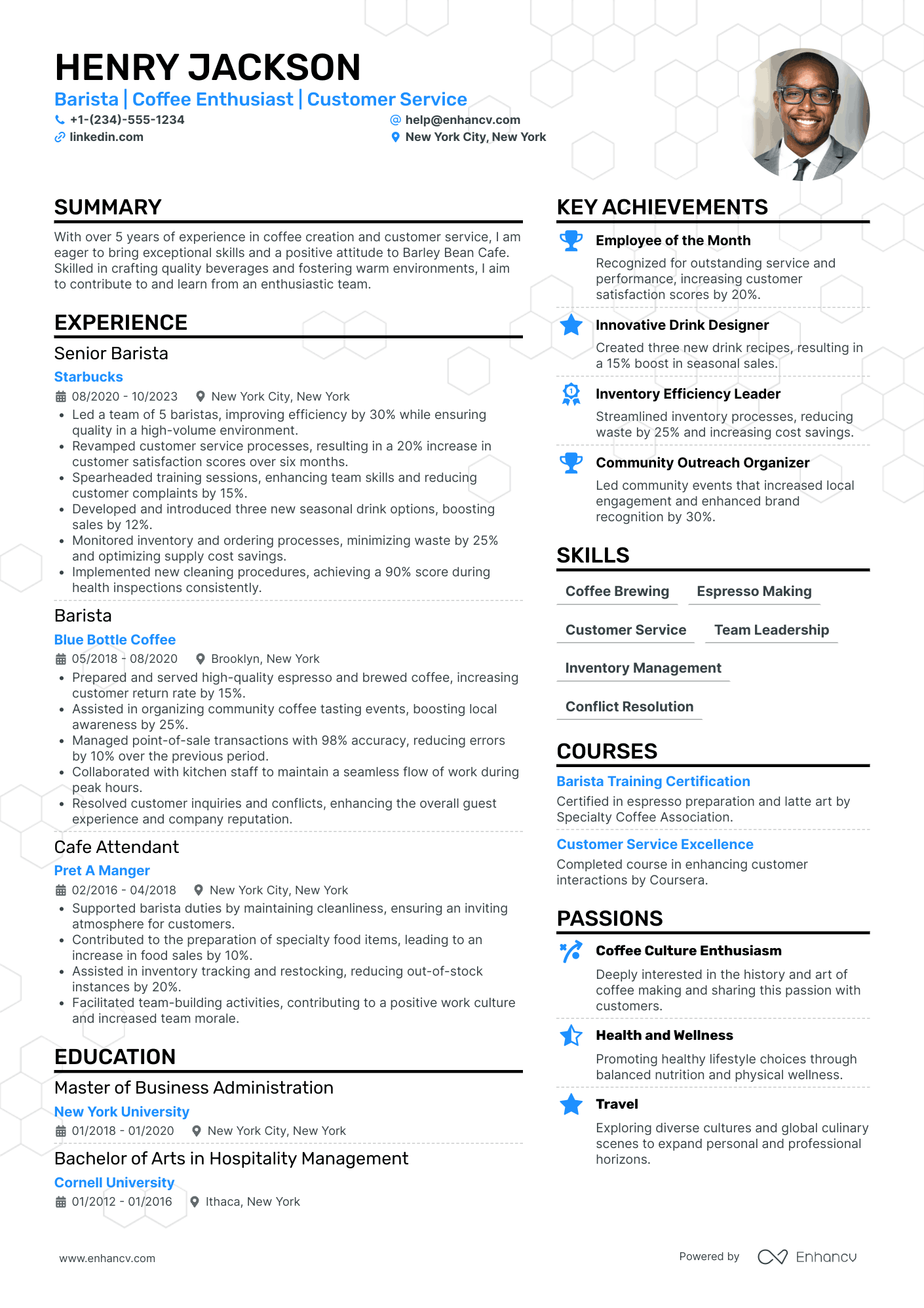Artisanal Barista Resume Example