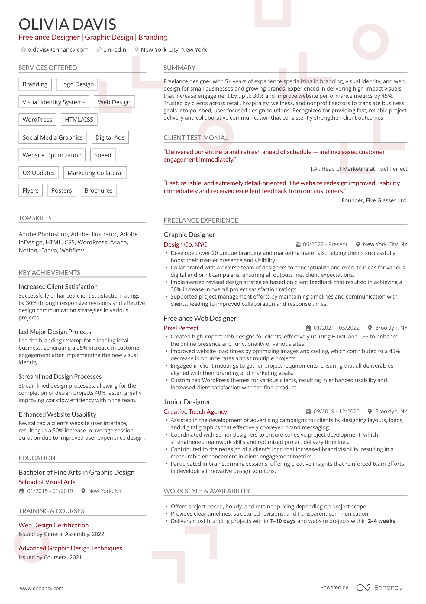Freelance Designer Resume Example