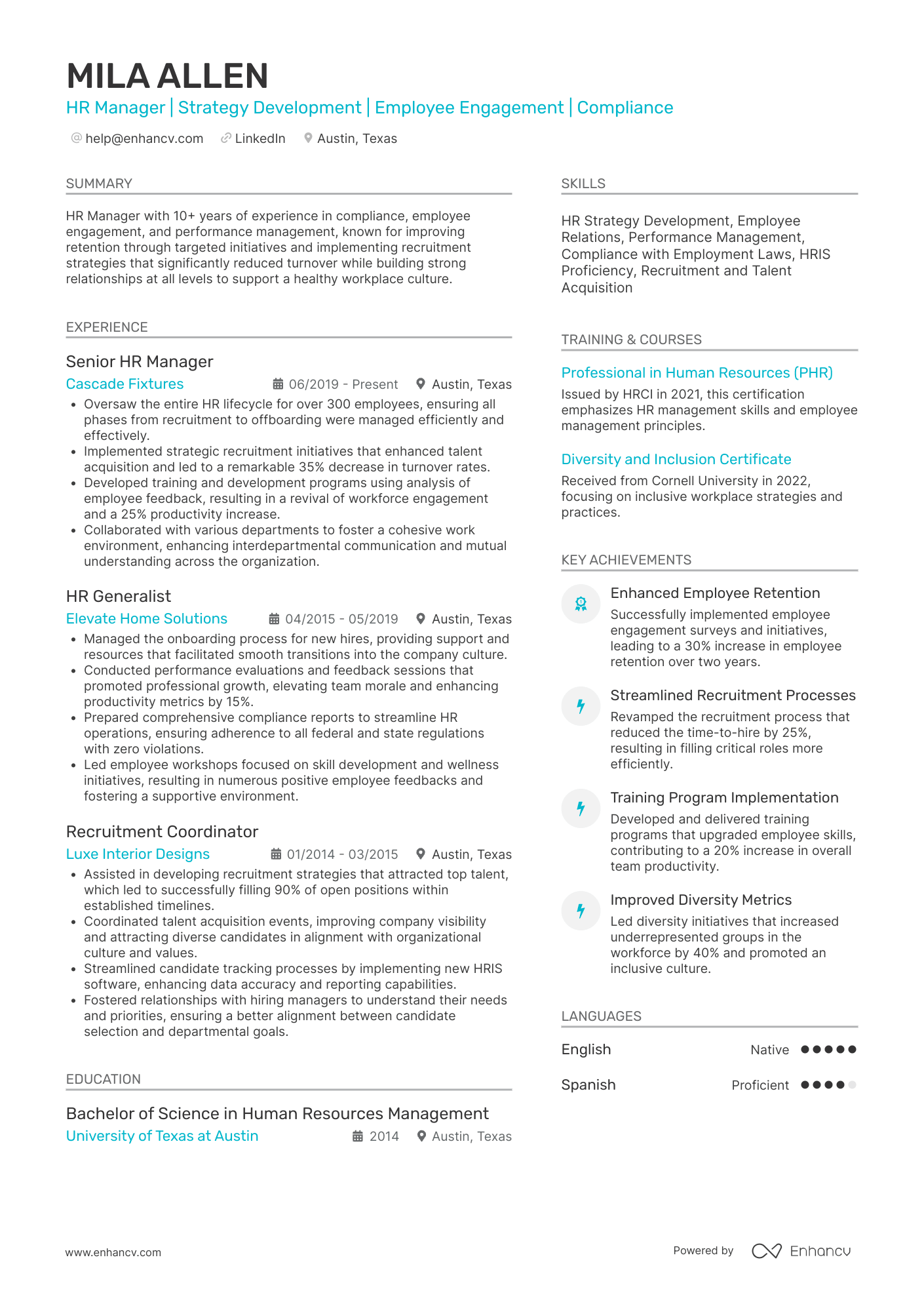 Senior HR Manager Resume Example