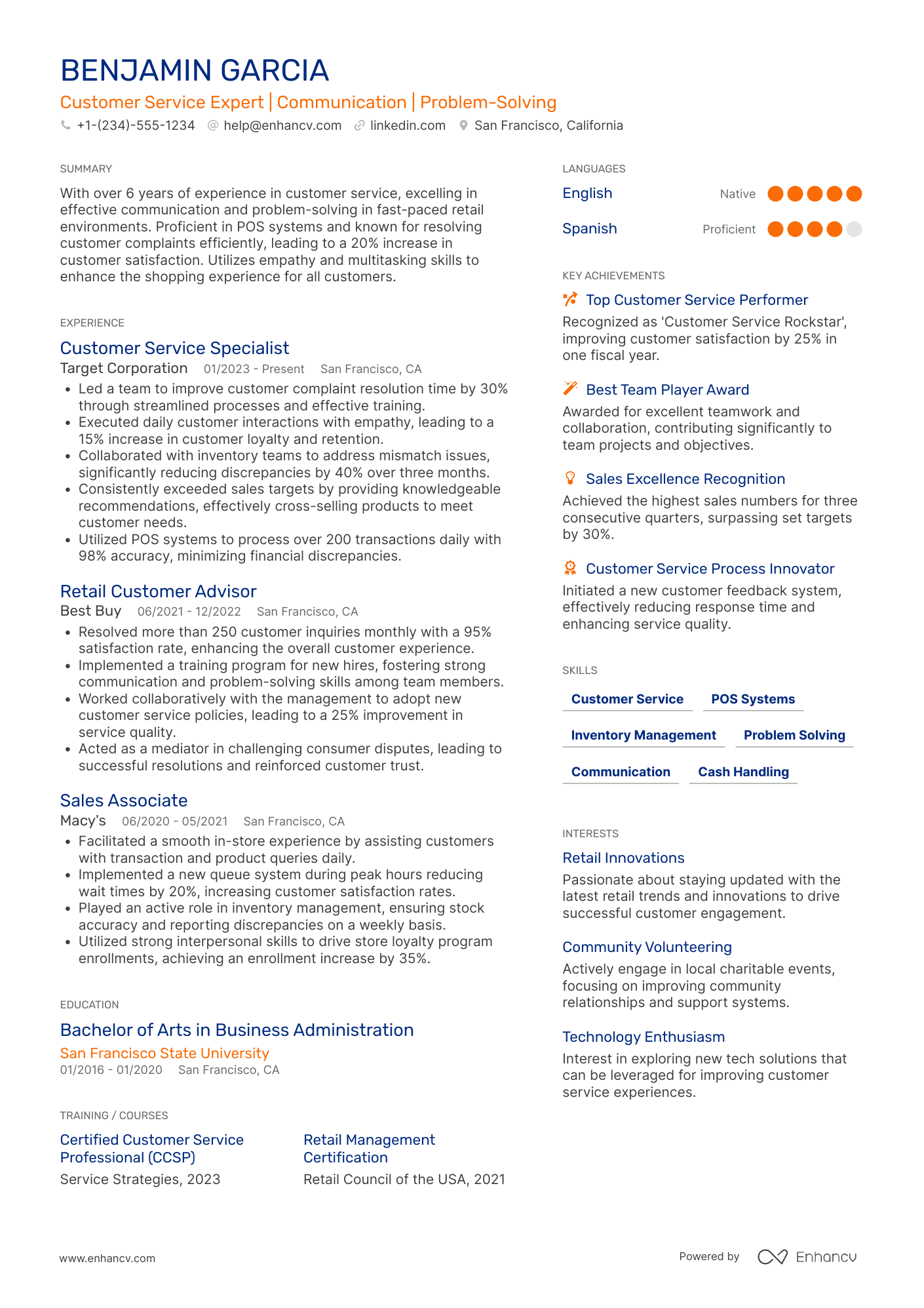 Walmart Customer Service Representative Resume Example