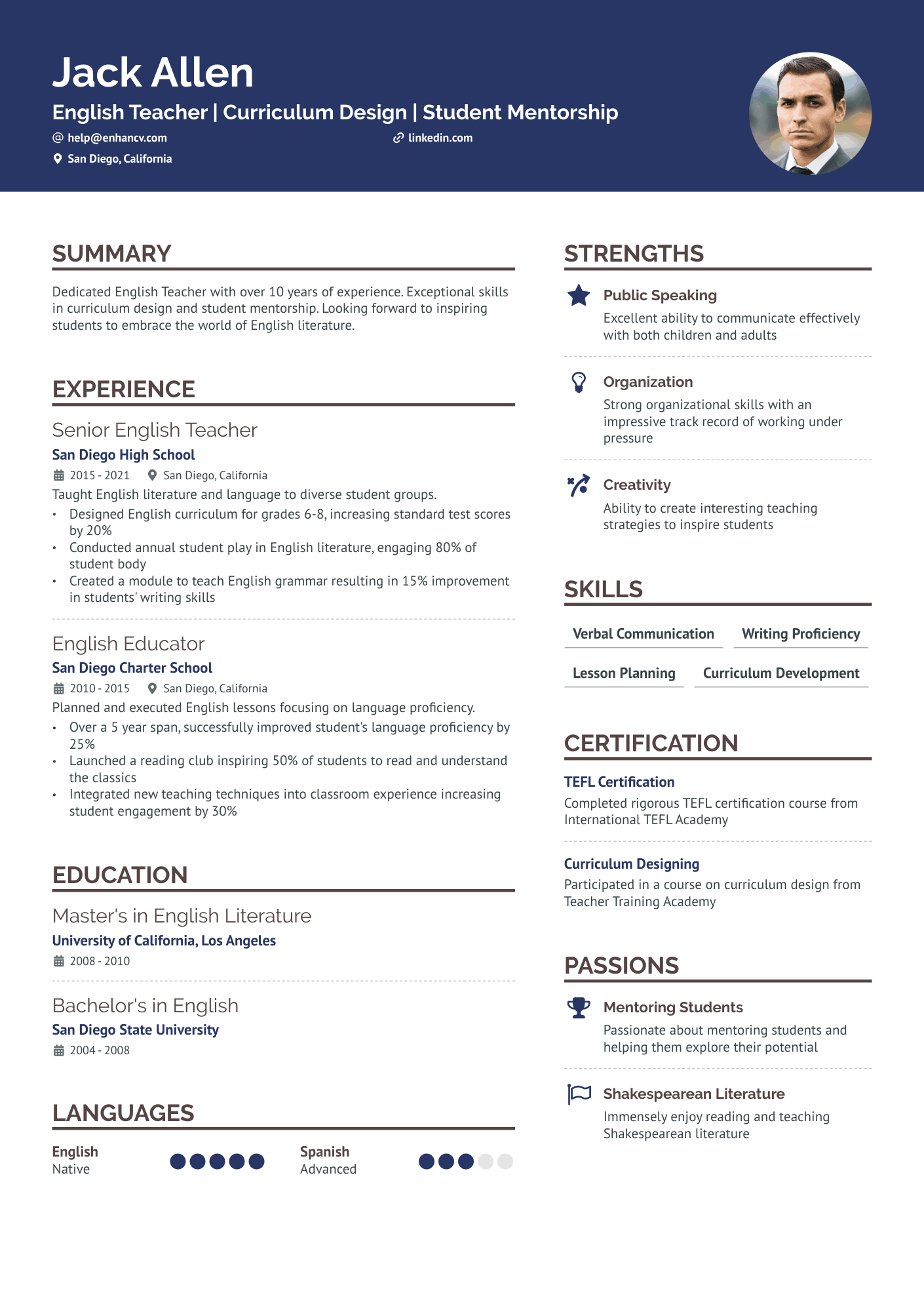 New English Teacher Resume Example
