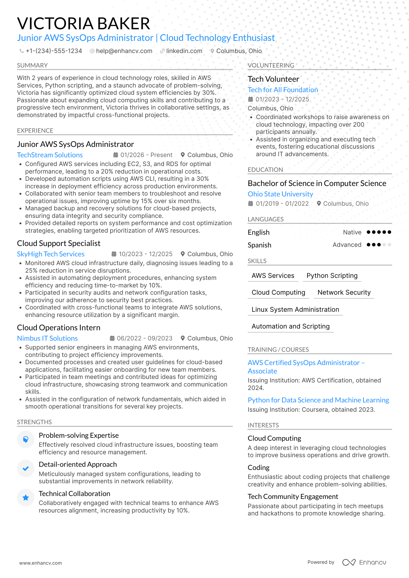 Junior AWS SysOps Administrator Resume Example