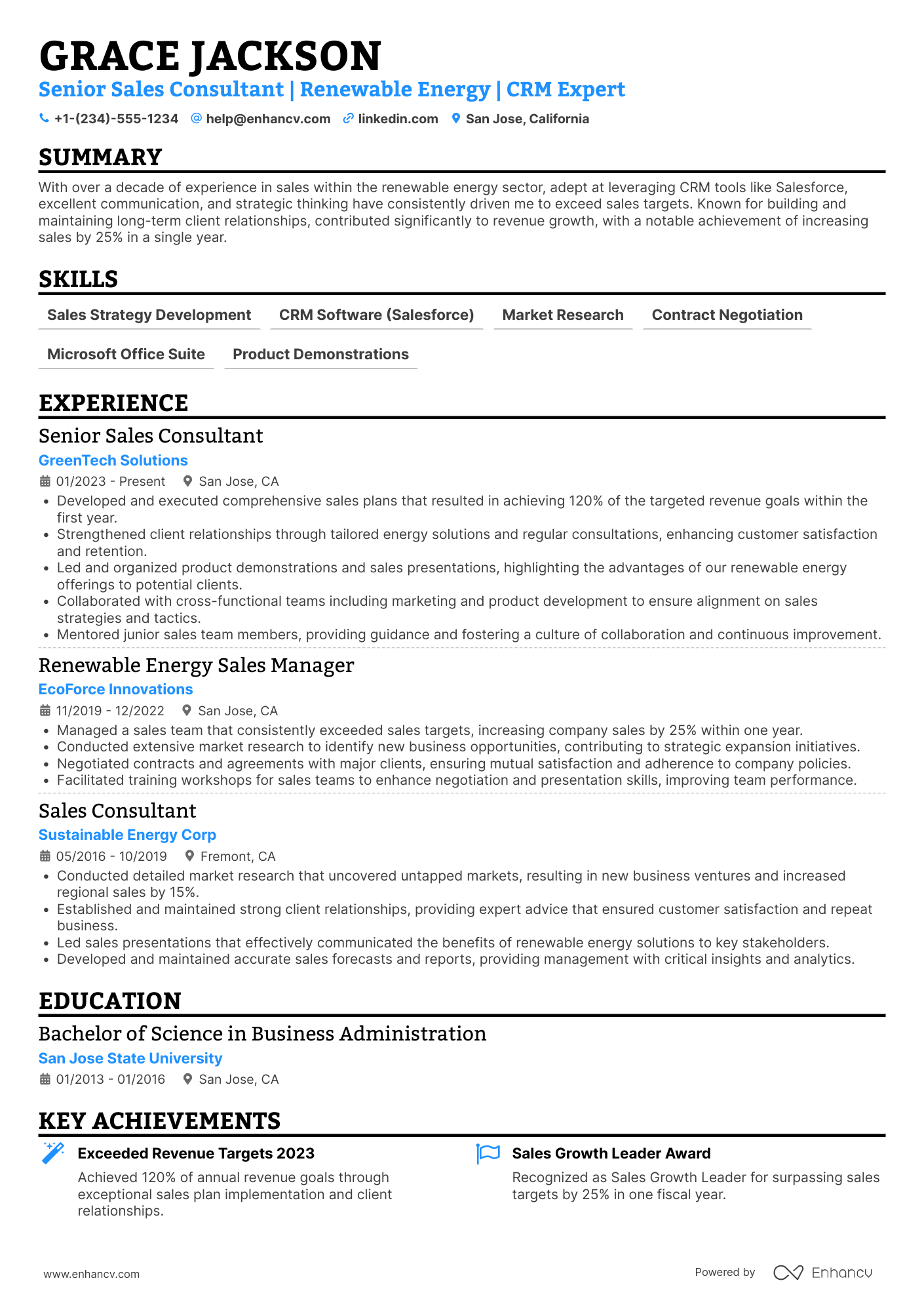 Senior Sales Consultant Resume Example