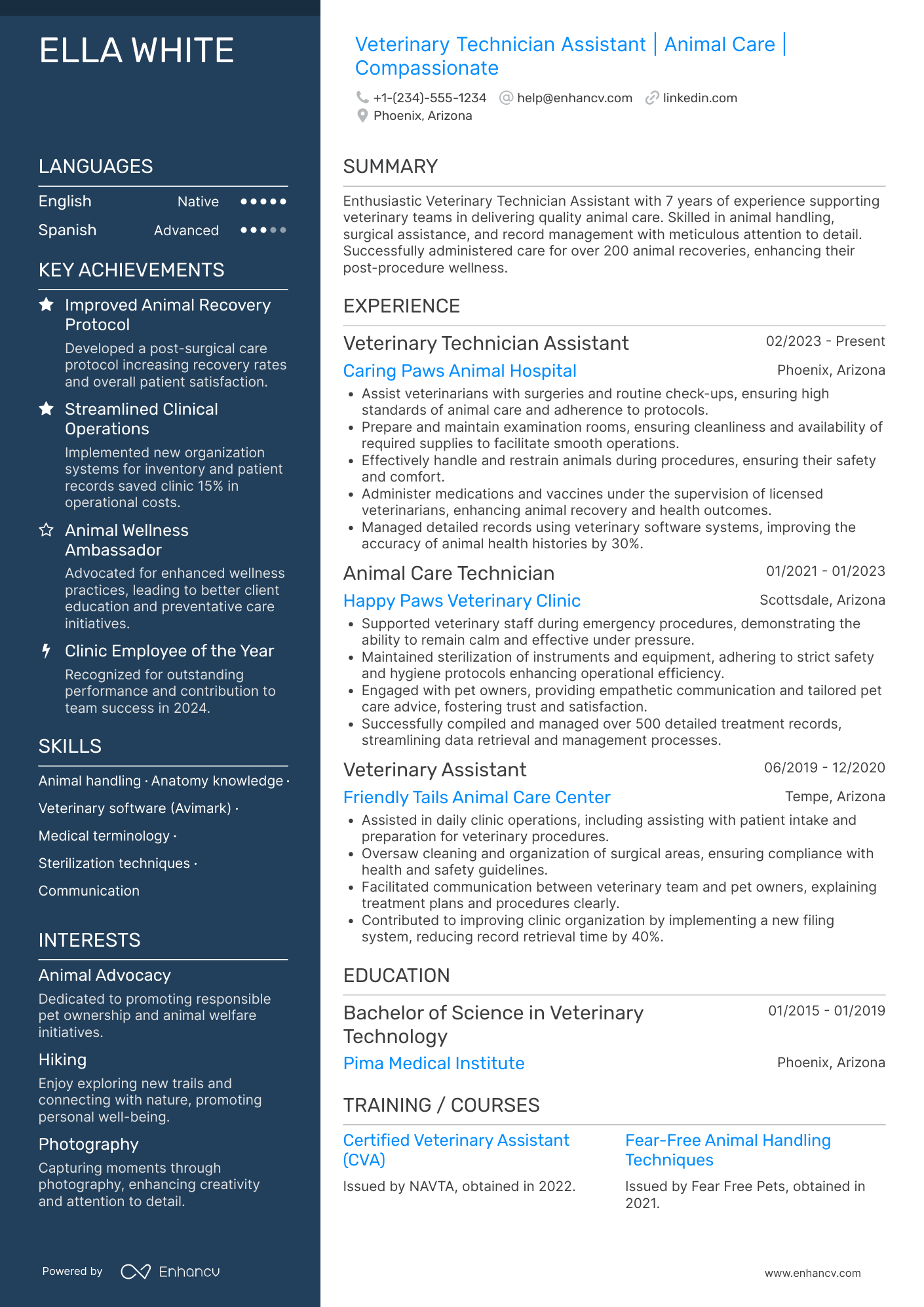 Veterinary Technician Assistant Resume Example