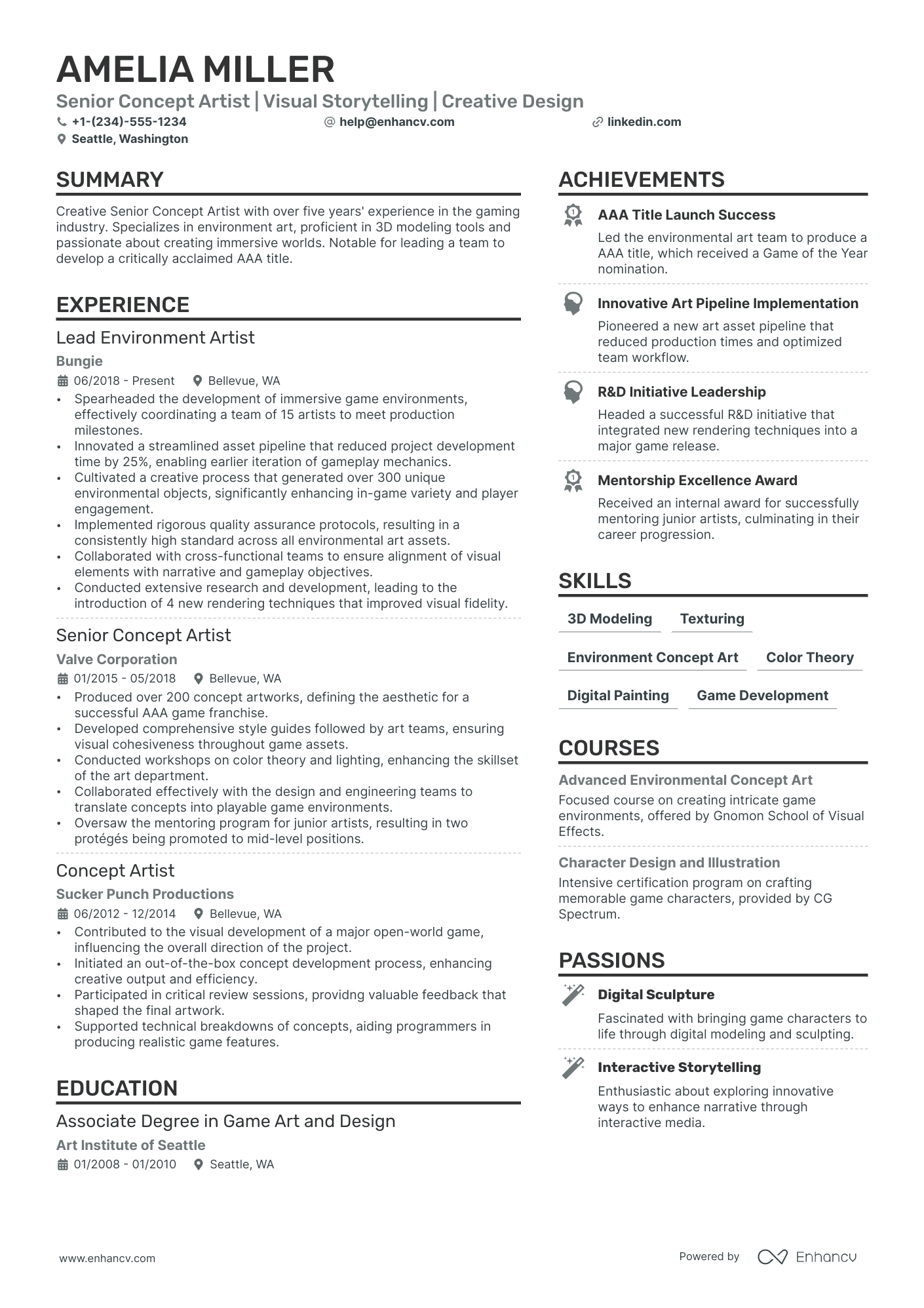 Concept Art Resume Example
