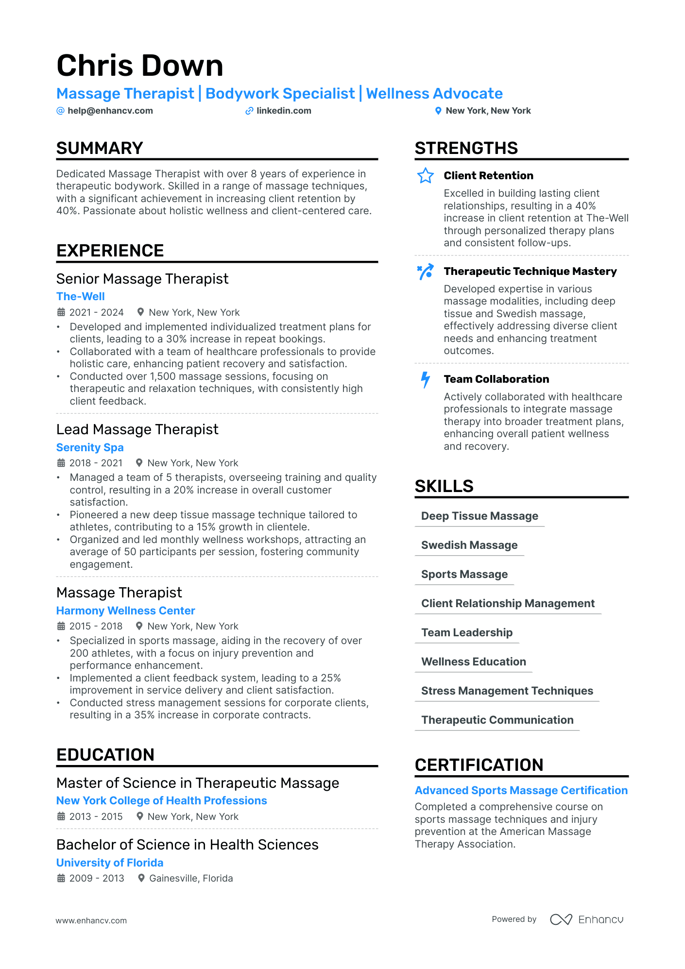 Massage Therapist Resume Example