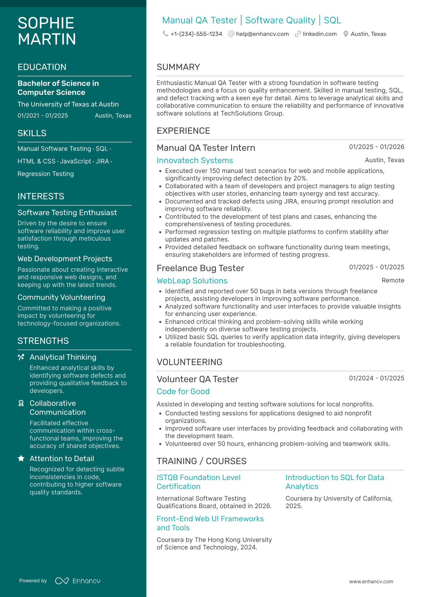 Entry Level Manual QA Tester Resume Example