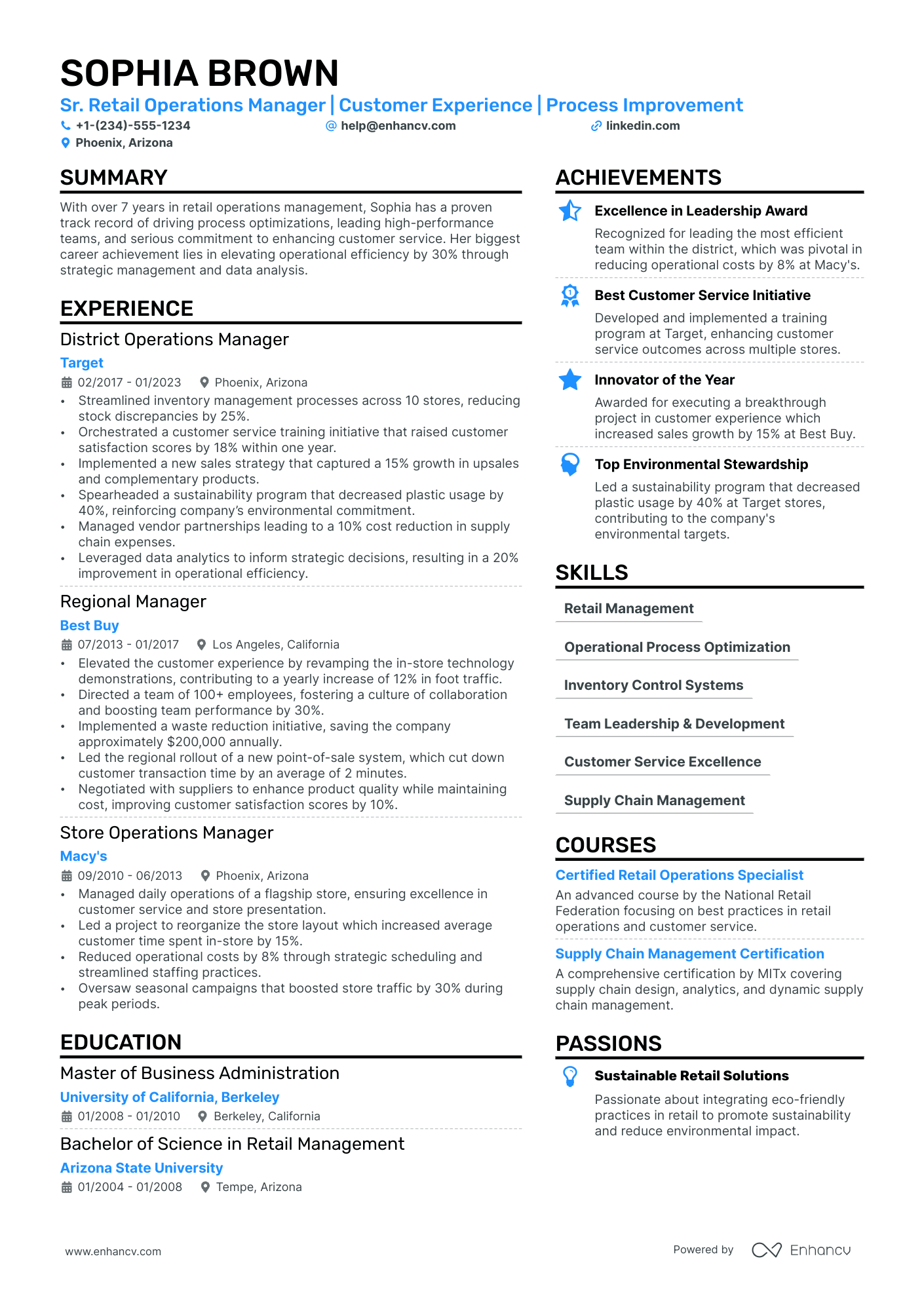 Retail Operations Manager Resume Example