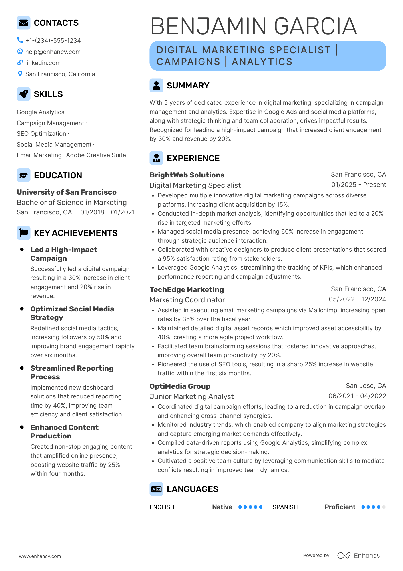 Digital Marketing Assistant Resume Example