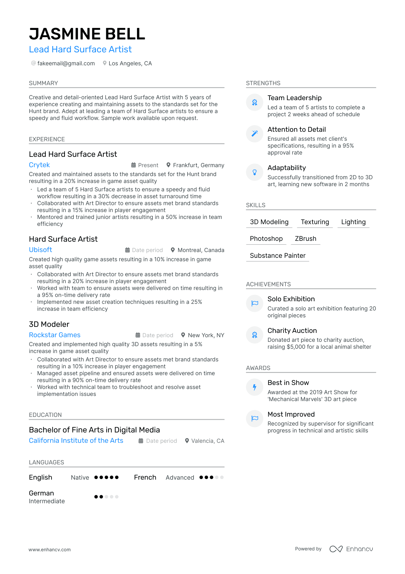 Freelance Artist Resume Example