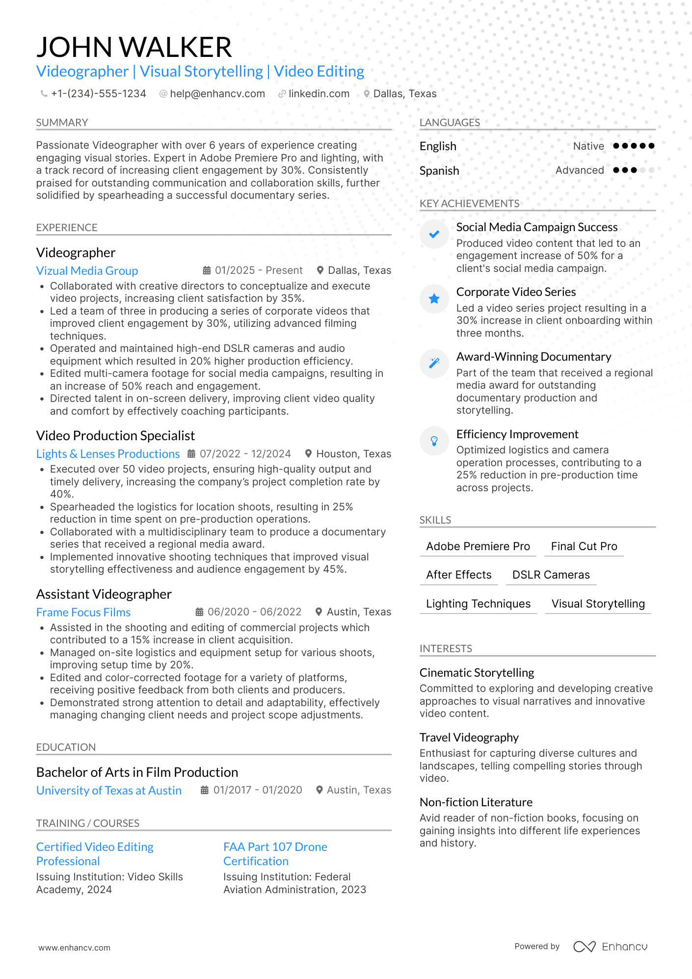 Videographer Resume Example