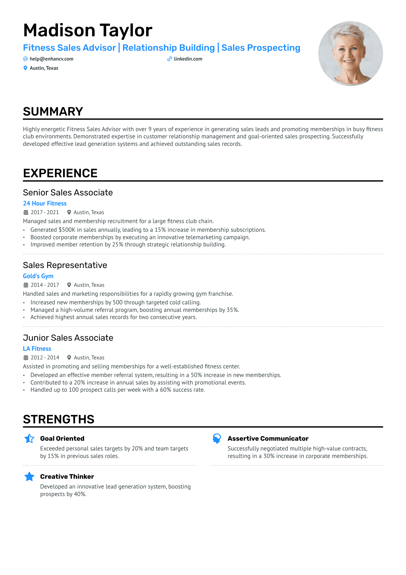 Gym Sales Associate Resume Example
