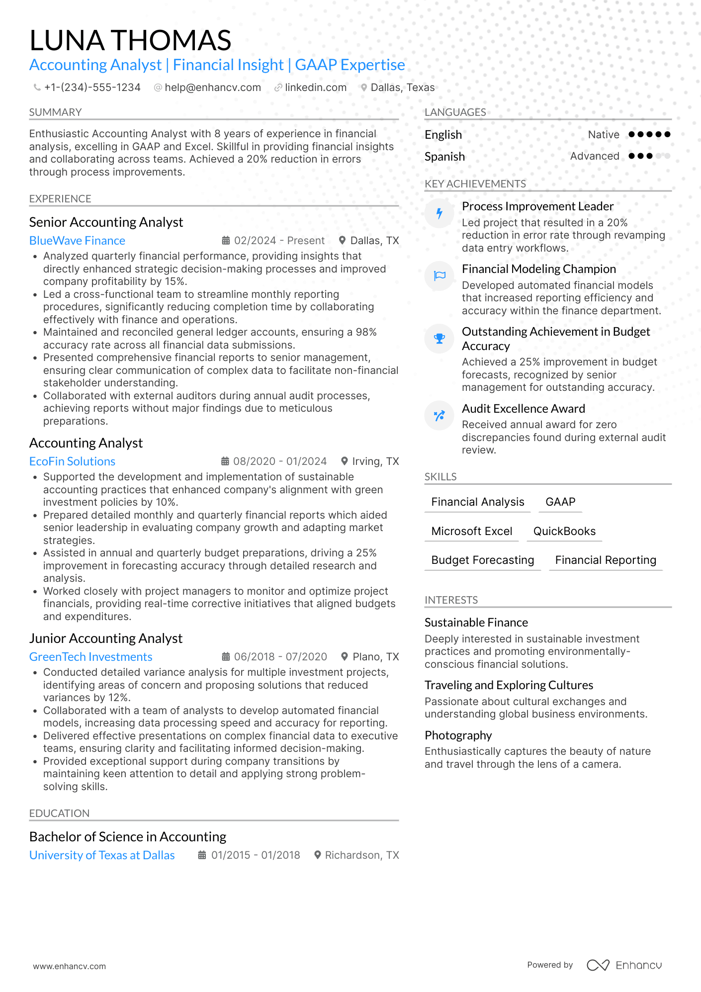 Accounting Analyst Resume Example