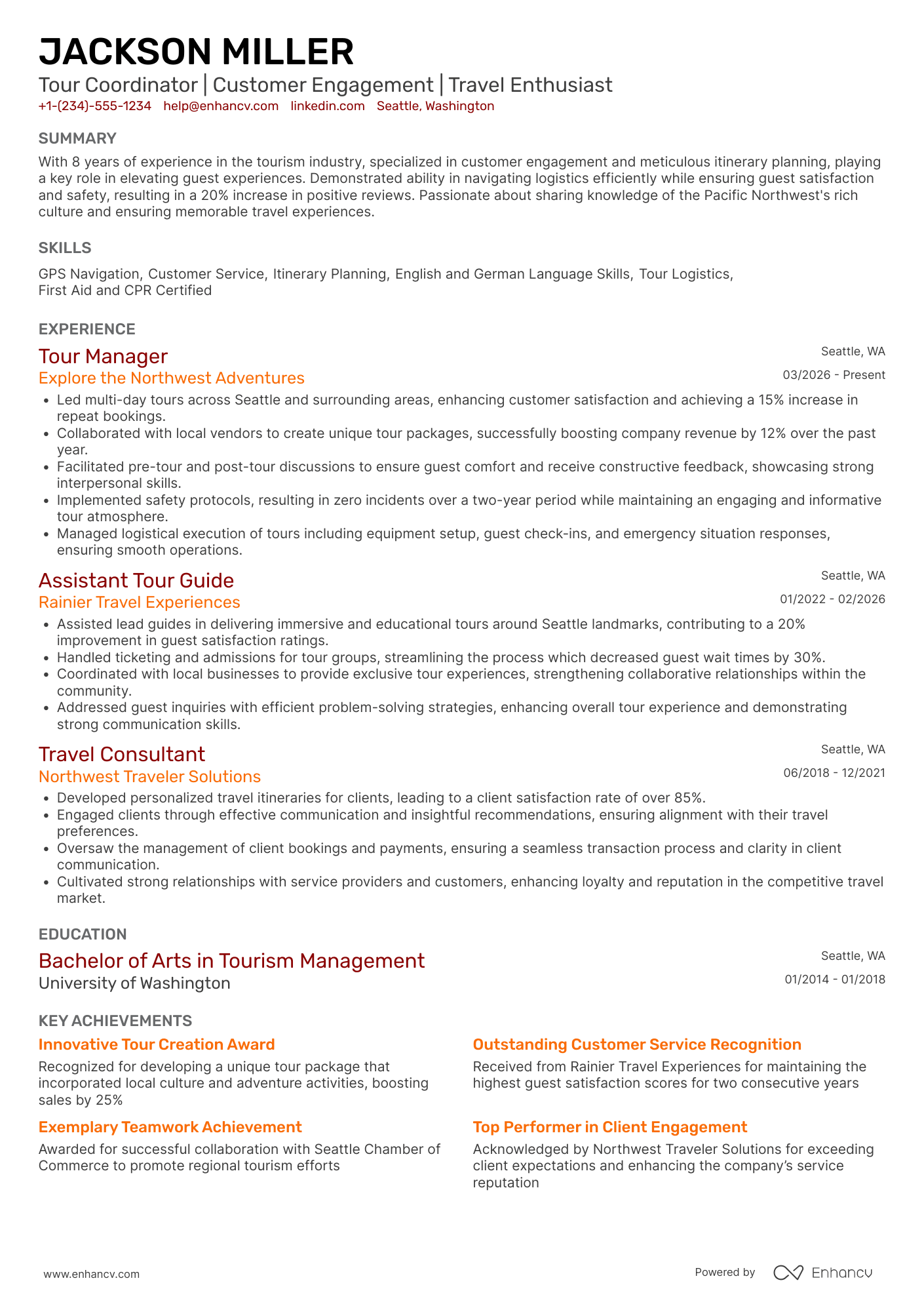 Assistant Tour Guide Resume Example