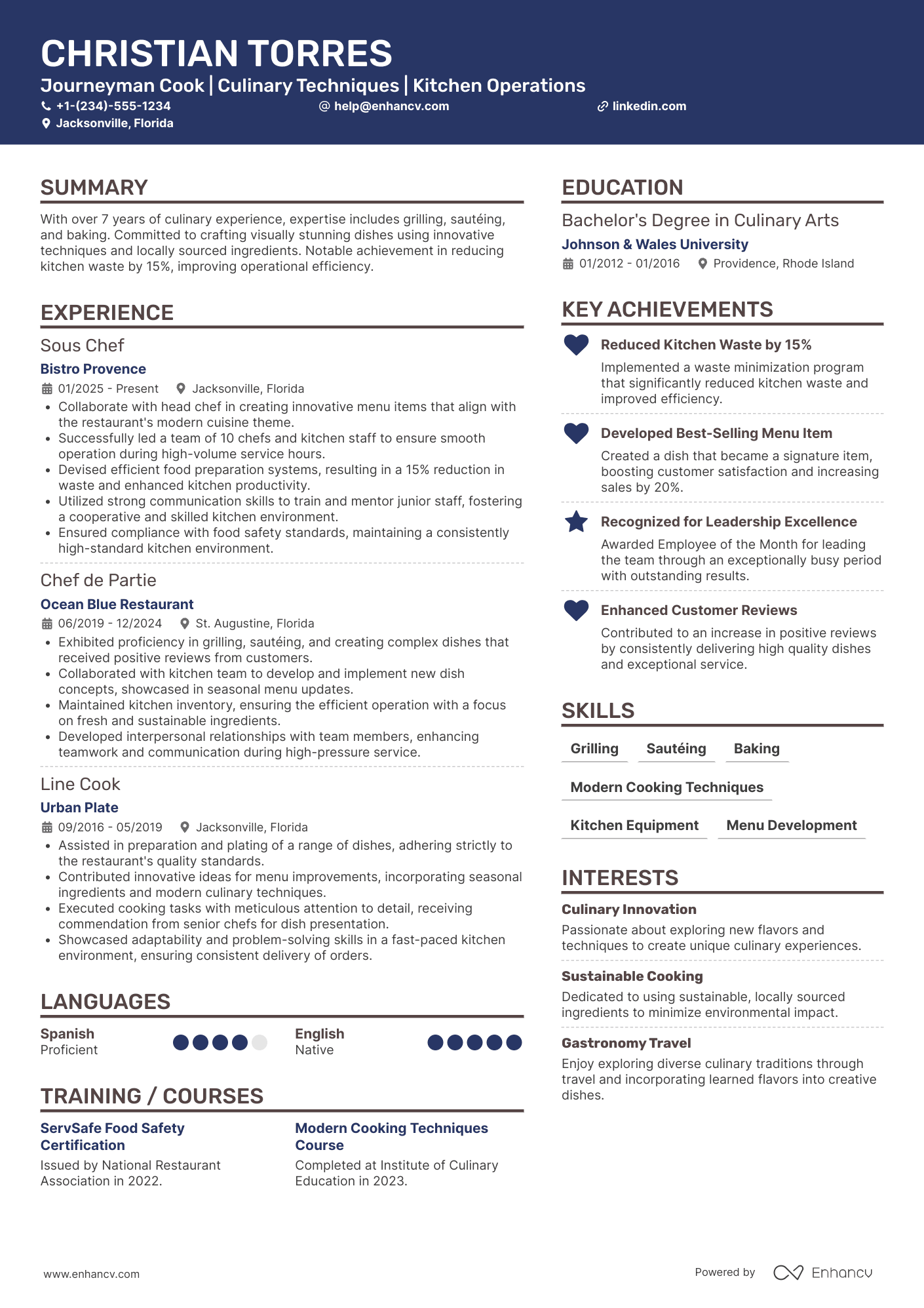 Journeyman Cook Resume Example