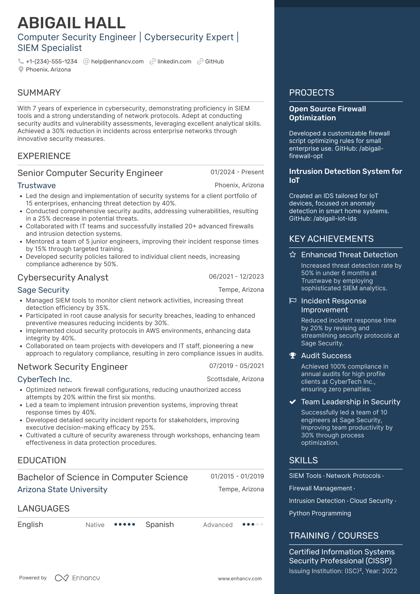 Computer Security Engineer Resume Example