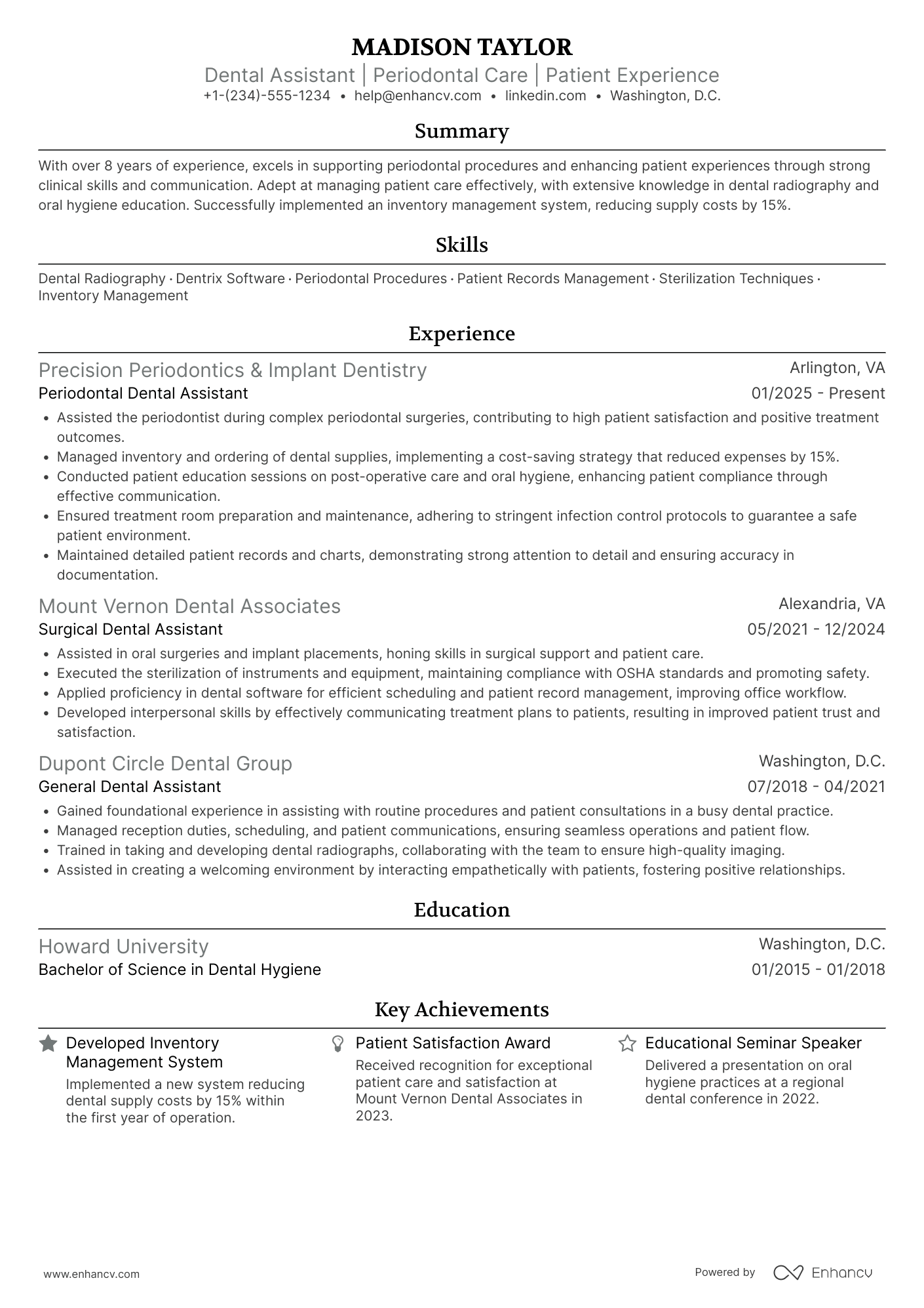 Periodontal Dental Assistant Resume Example