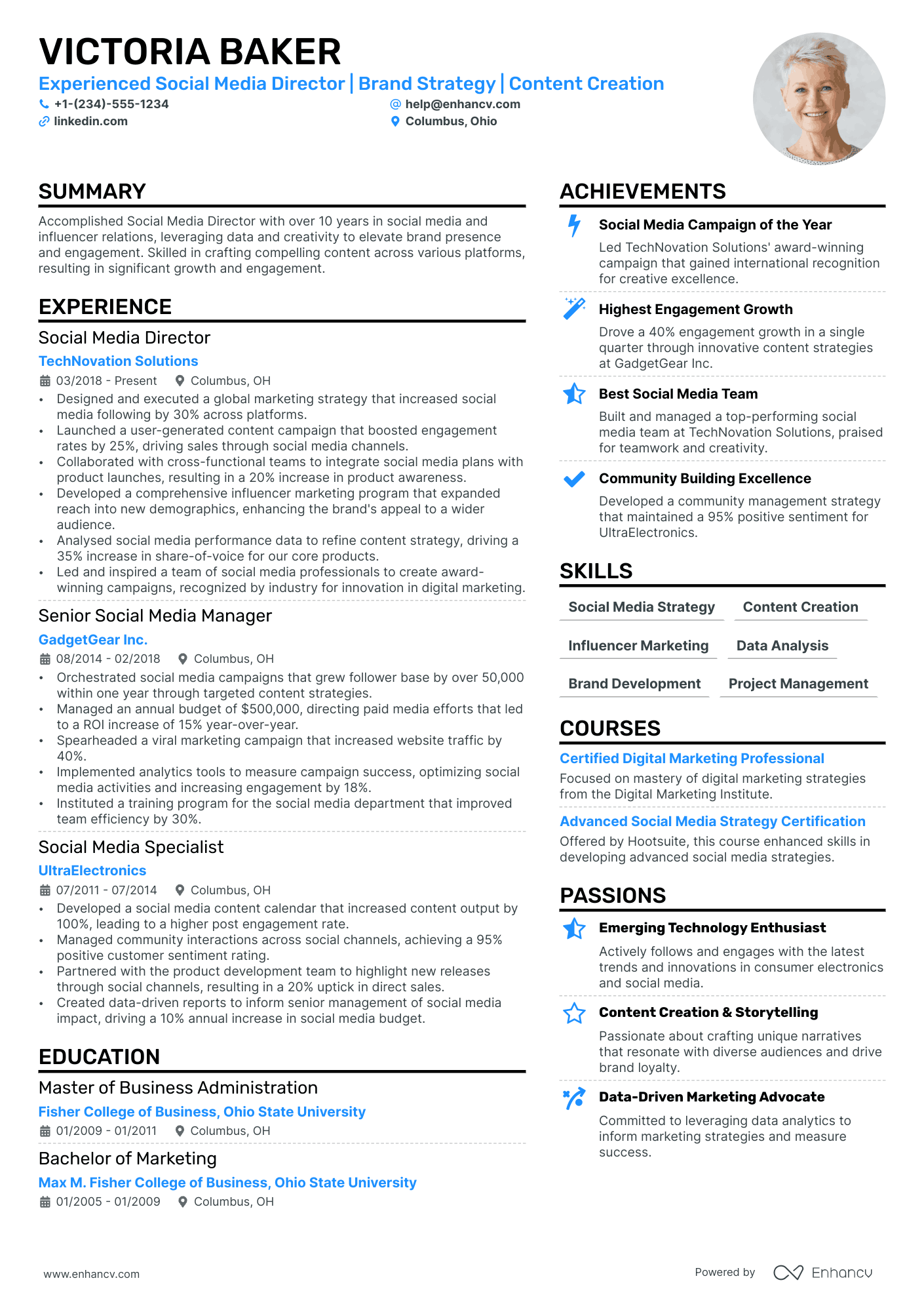 Social Media Director Resume Example
