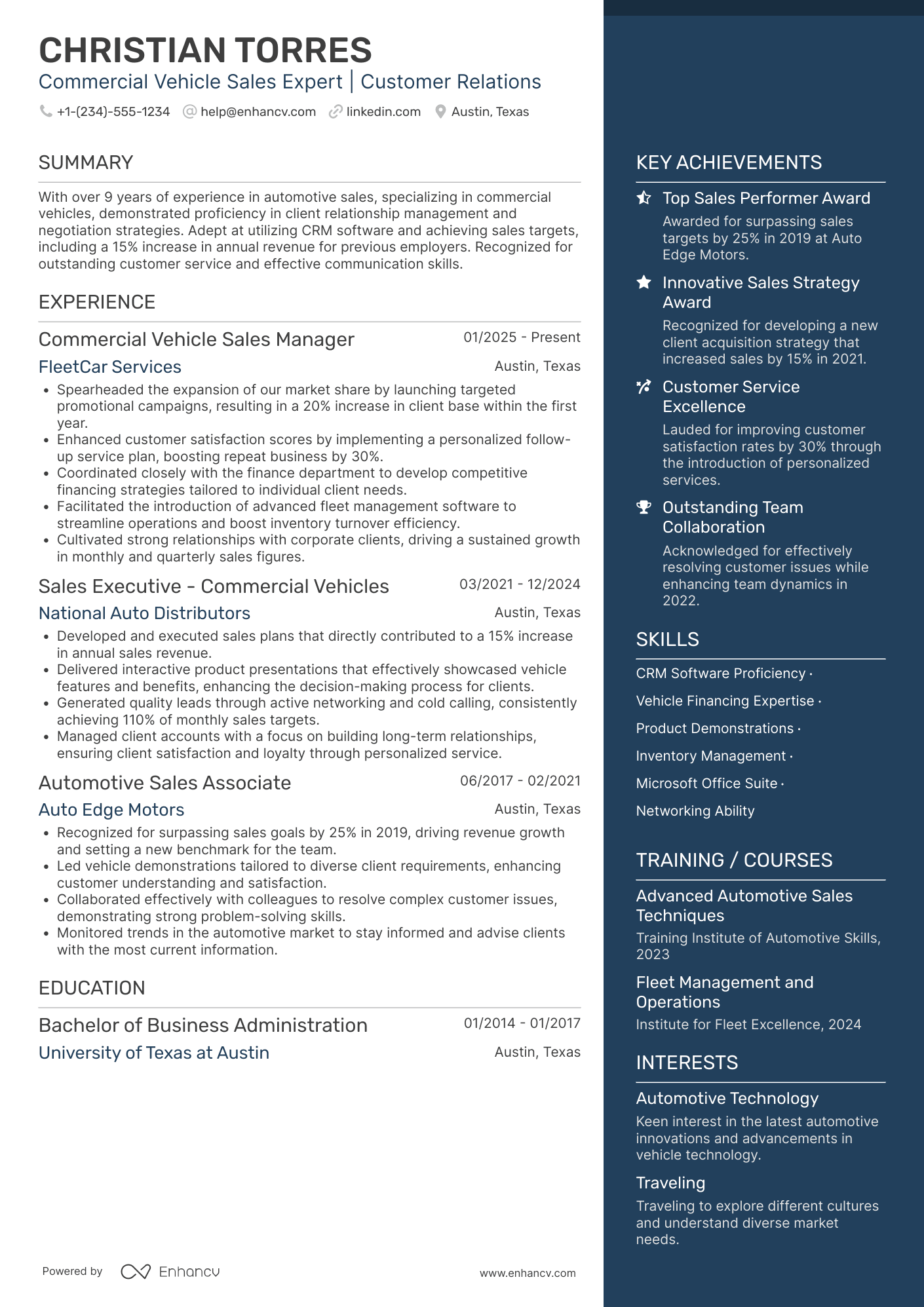 Commercial Car Salesman Resume Example
