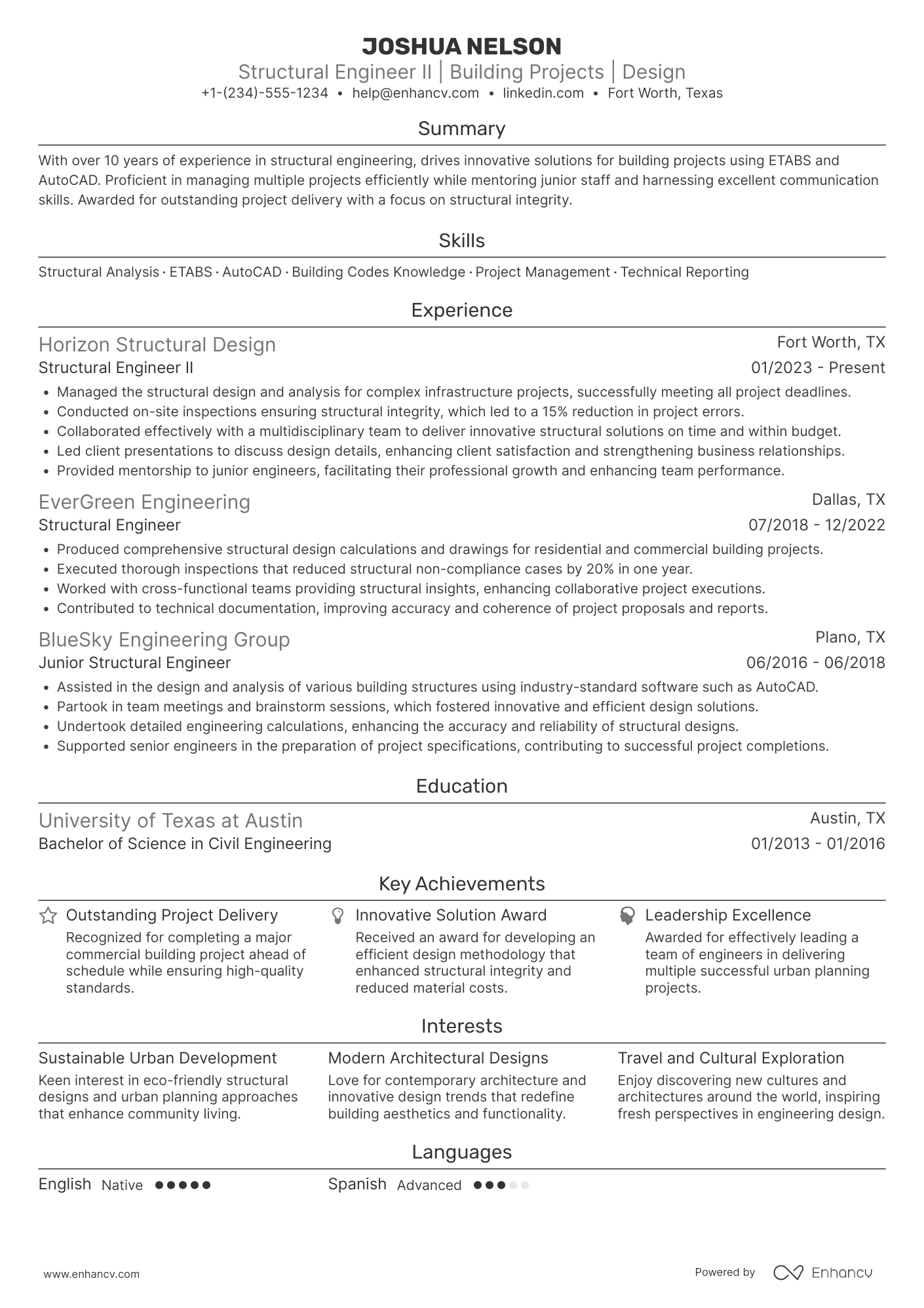 Structural Engineer II Resume Example