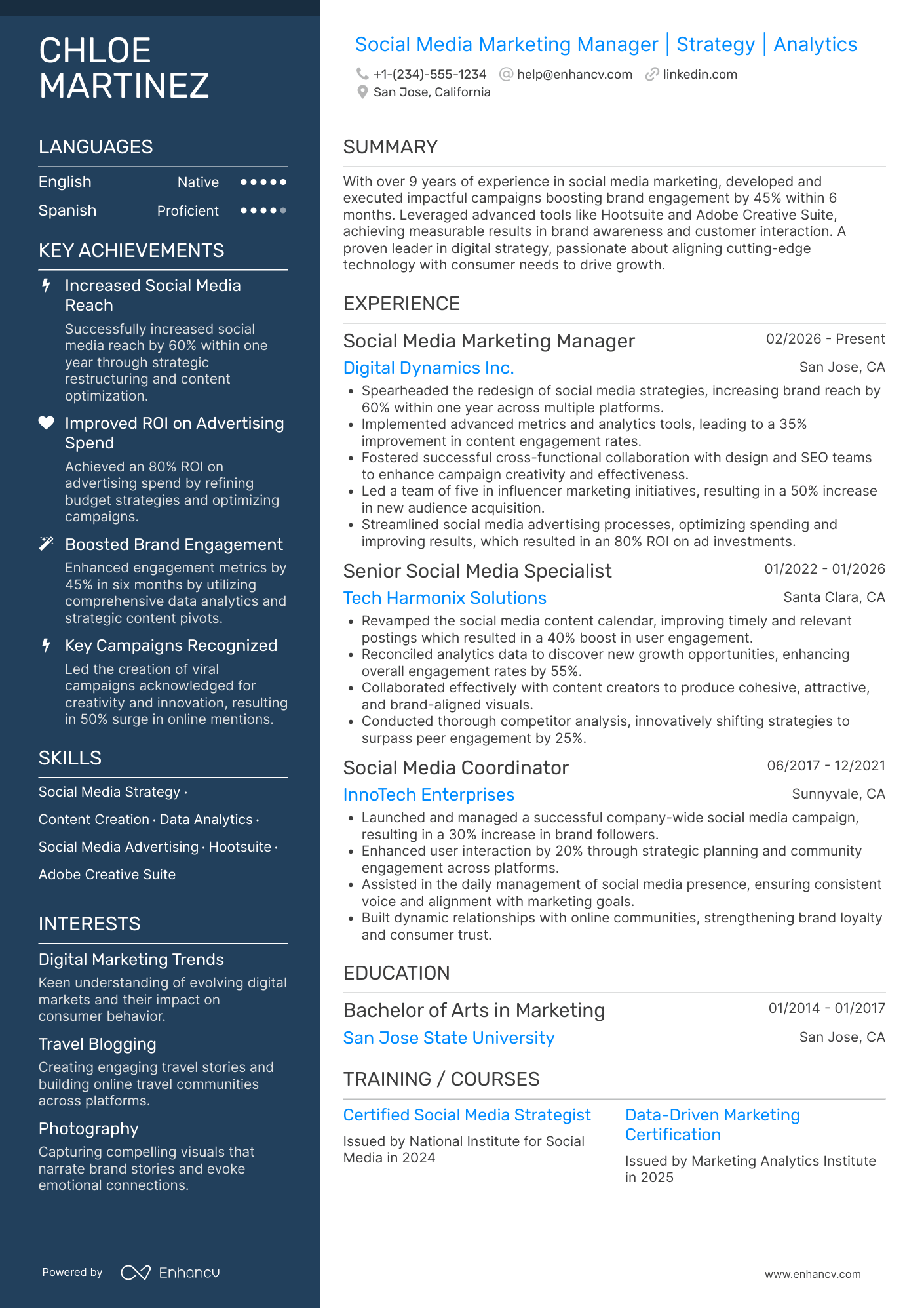 Social Media Marketing Manager Resume Example