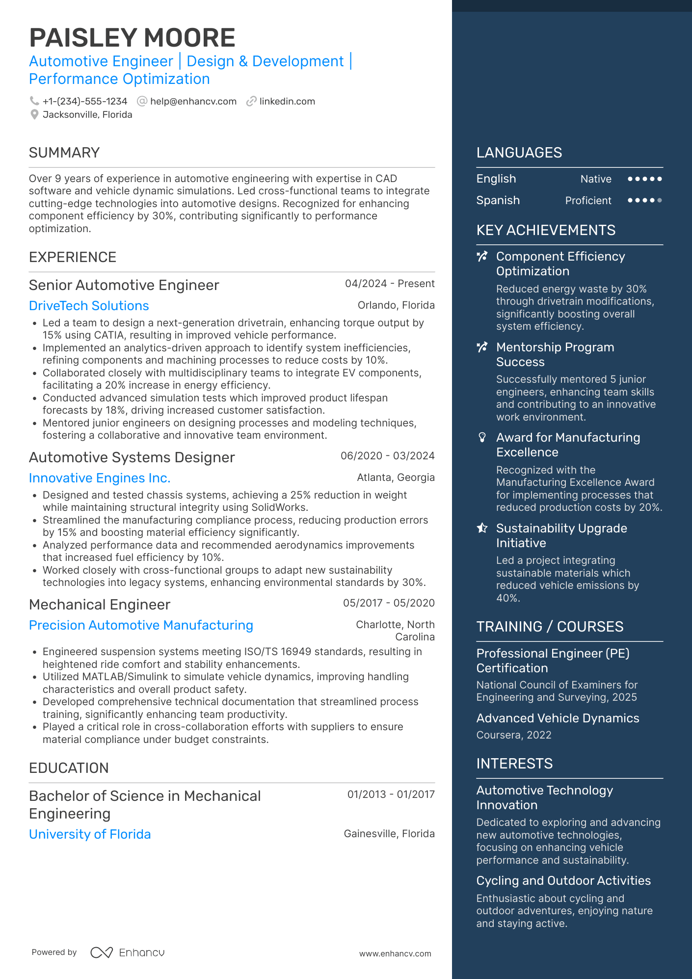 Automotive Engineering Resume Example