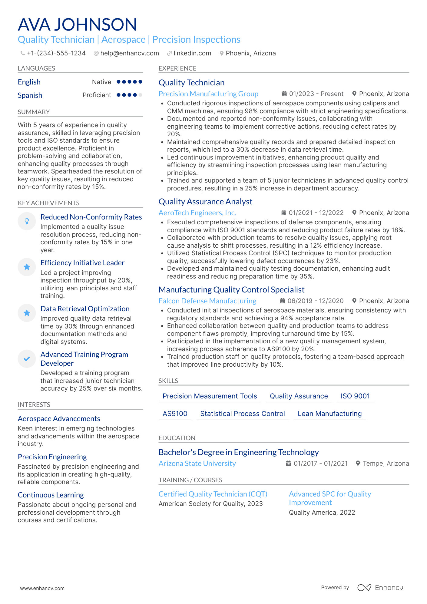 Quality Technician Resume Example