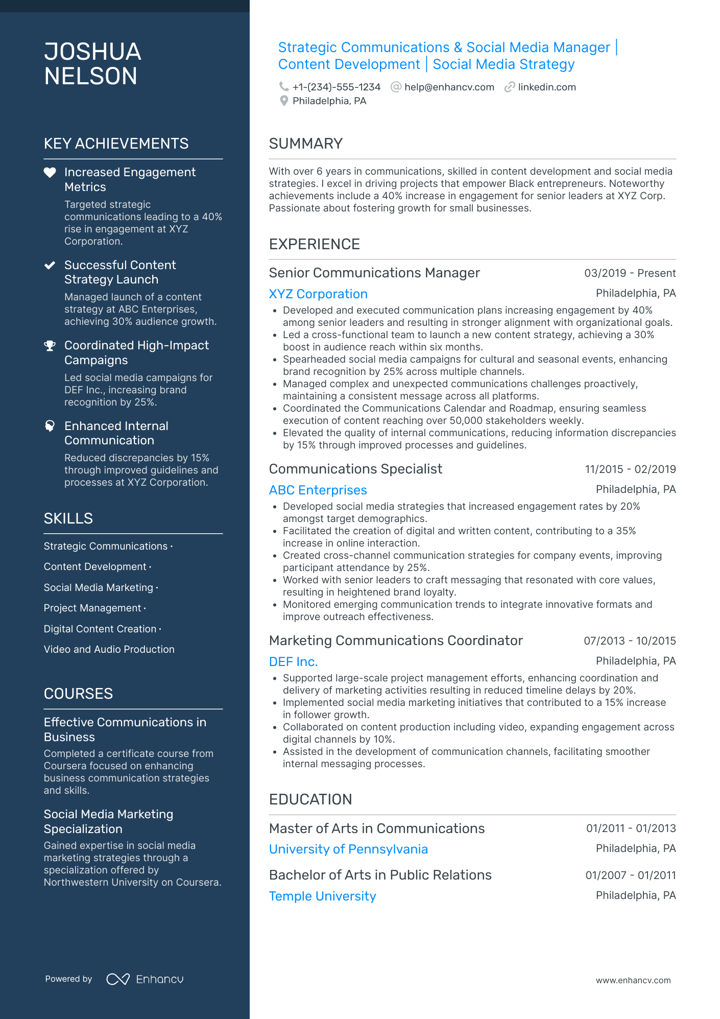 Strategic Social Media Manager Resume Example