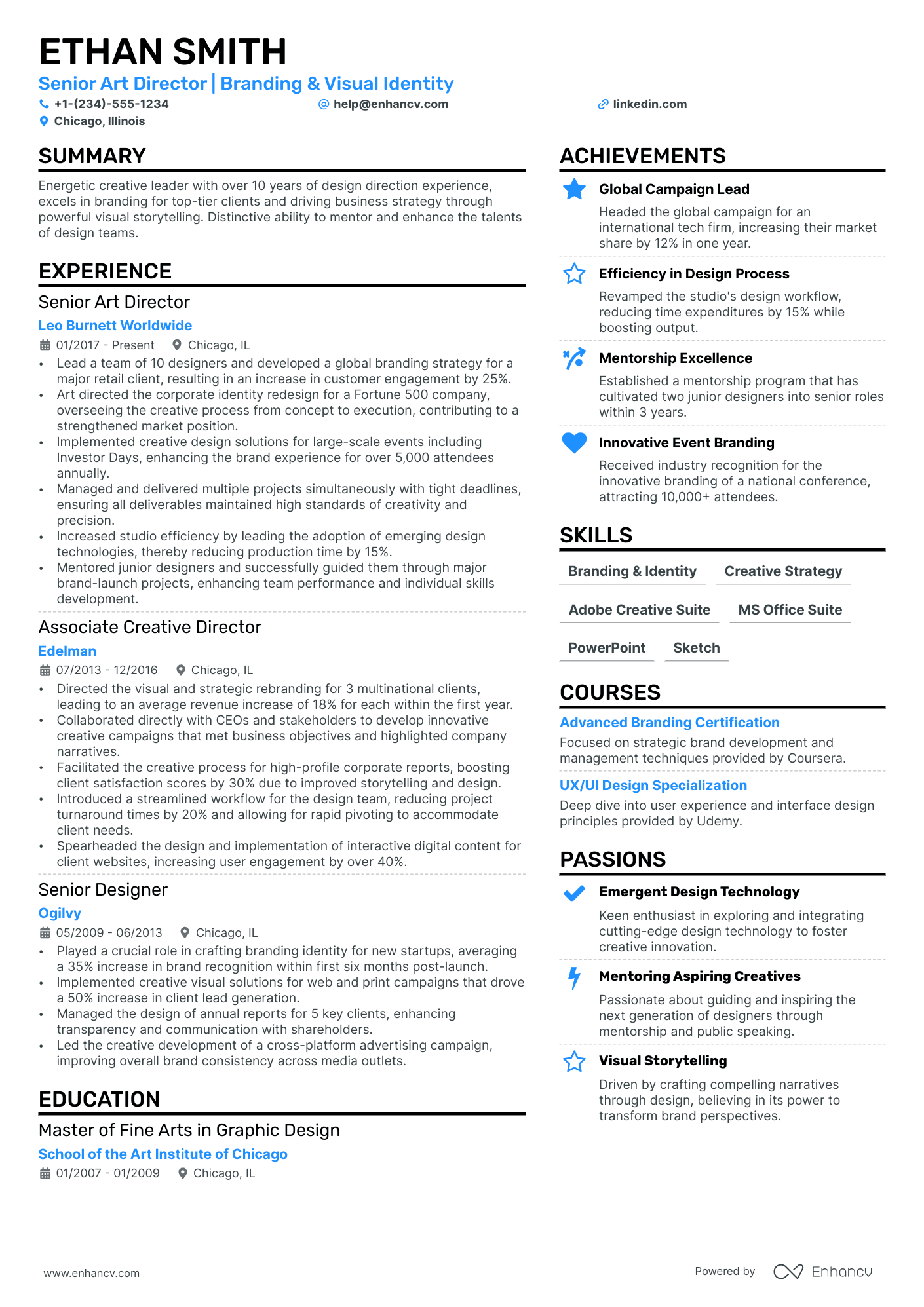 Senior Art Director Resume Example