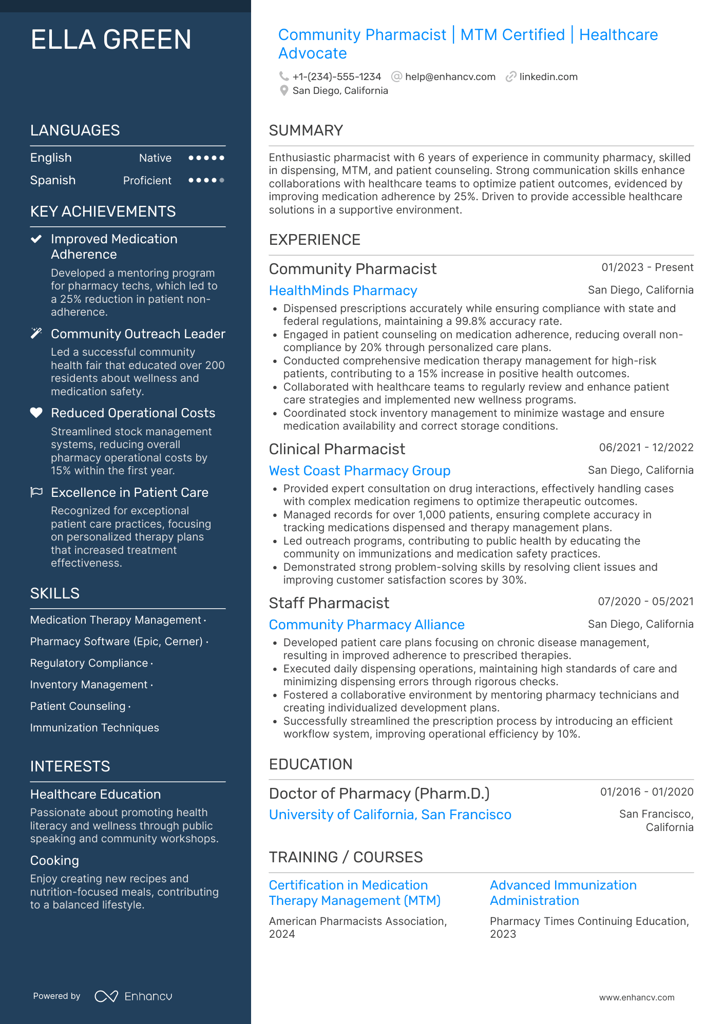 Community Pharmacist Resume Example
