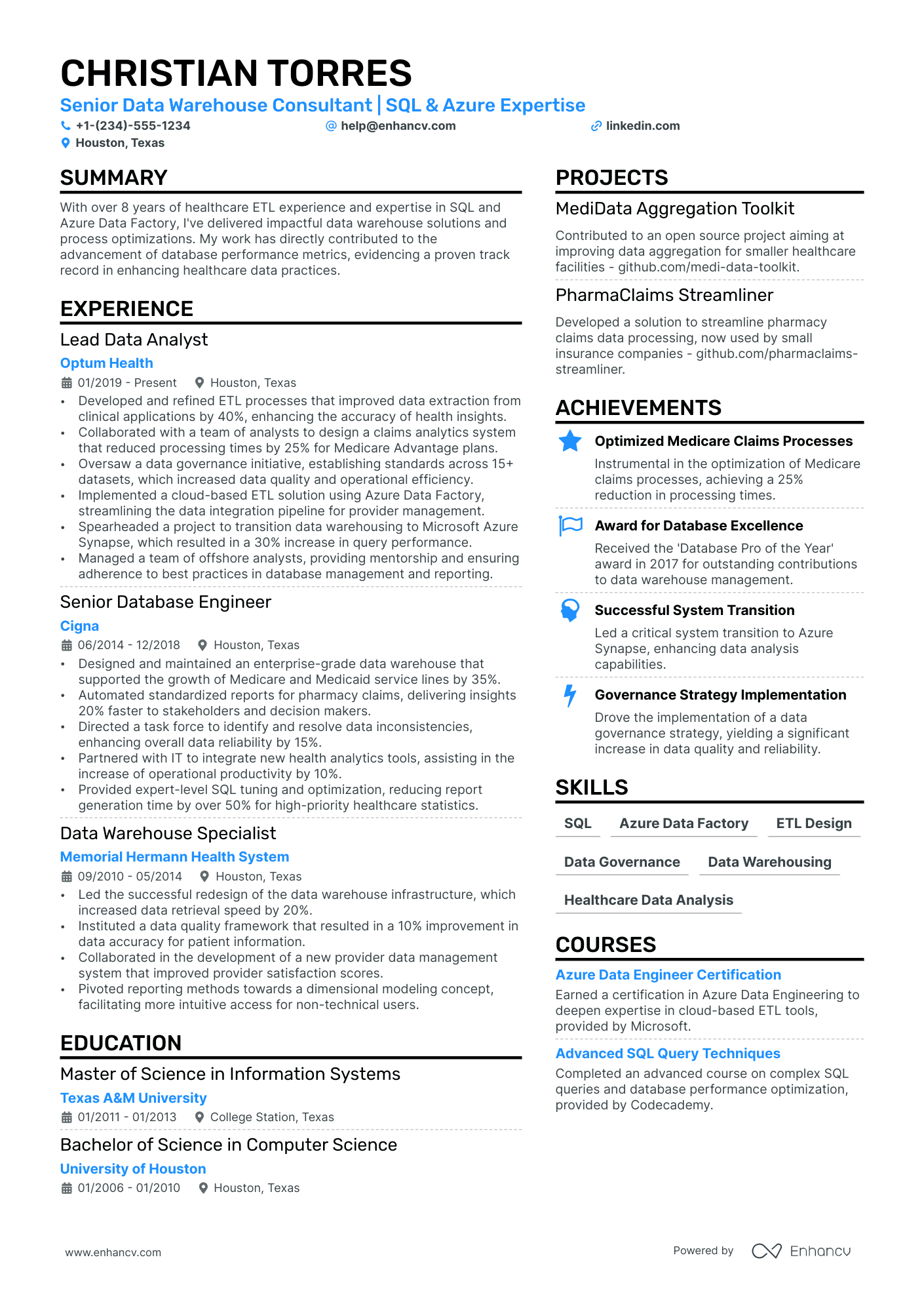 Data Warehouse Consultant Resume Example