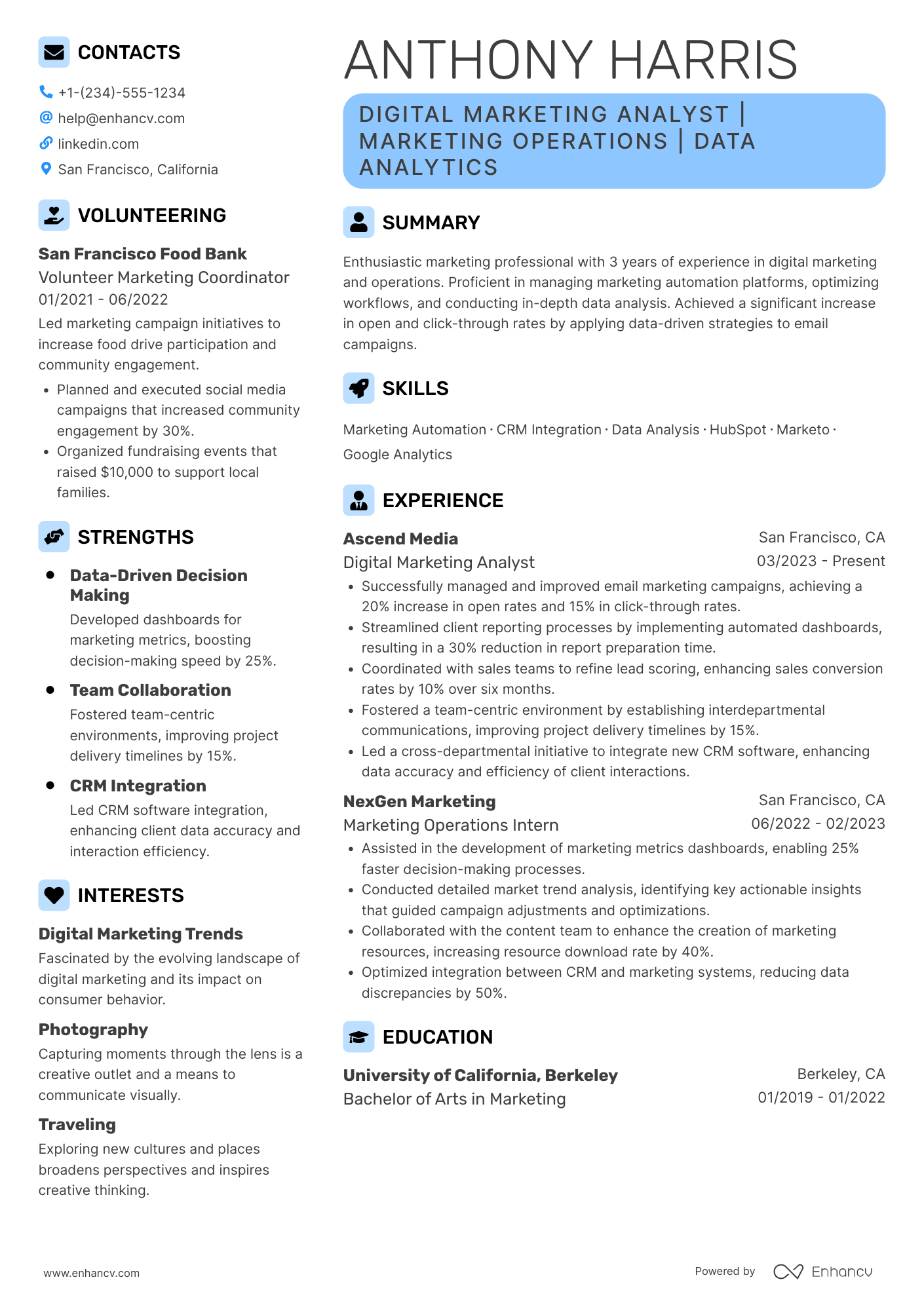 Marketing Operations Associate Resume Example