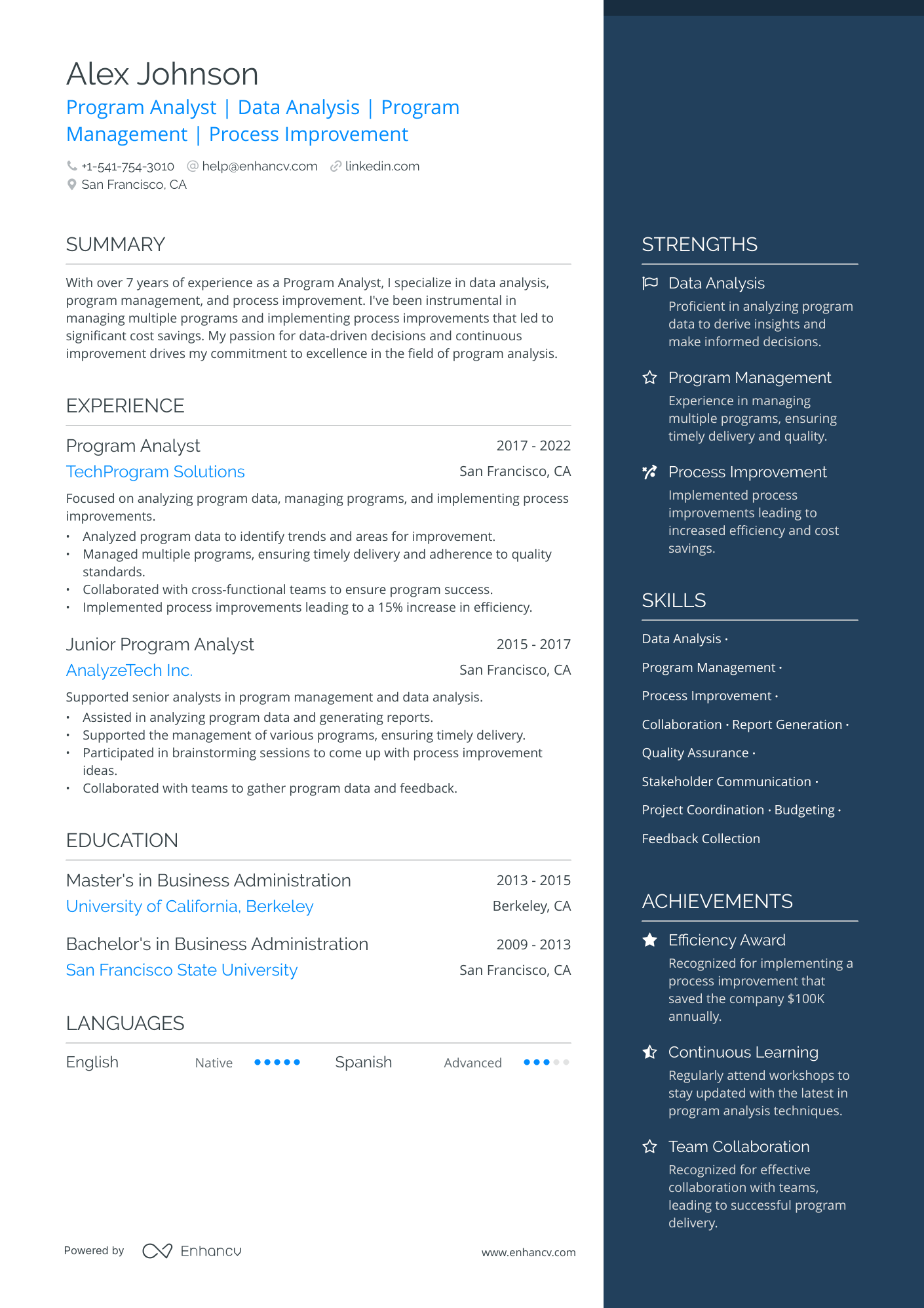 Program Analyst Resume Example