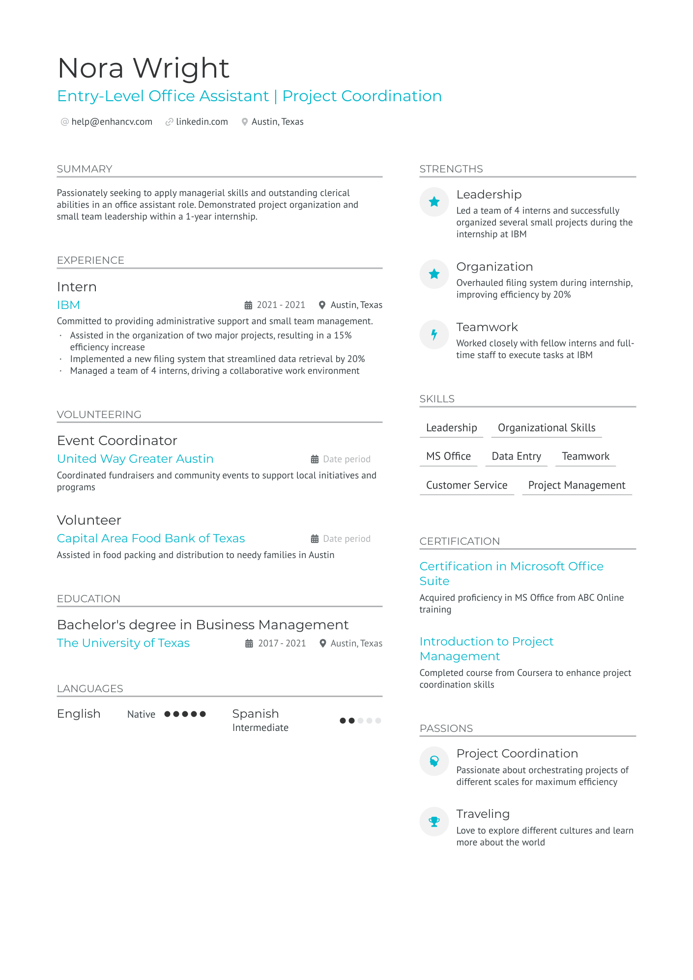 Entry Level Office Assistant Resume Example