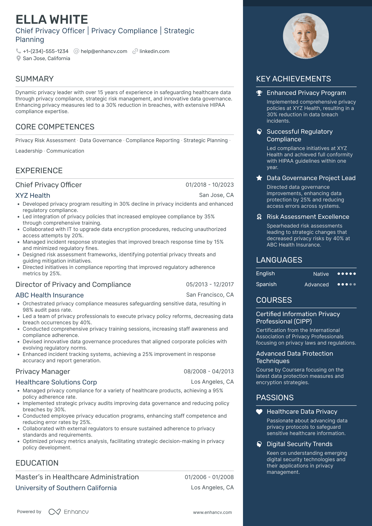 Chief Data Privacy Officer Resume Example